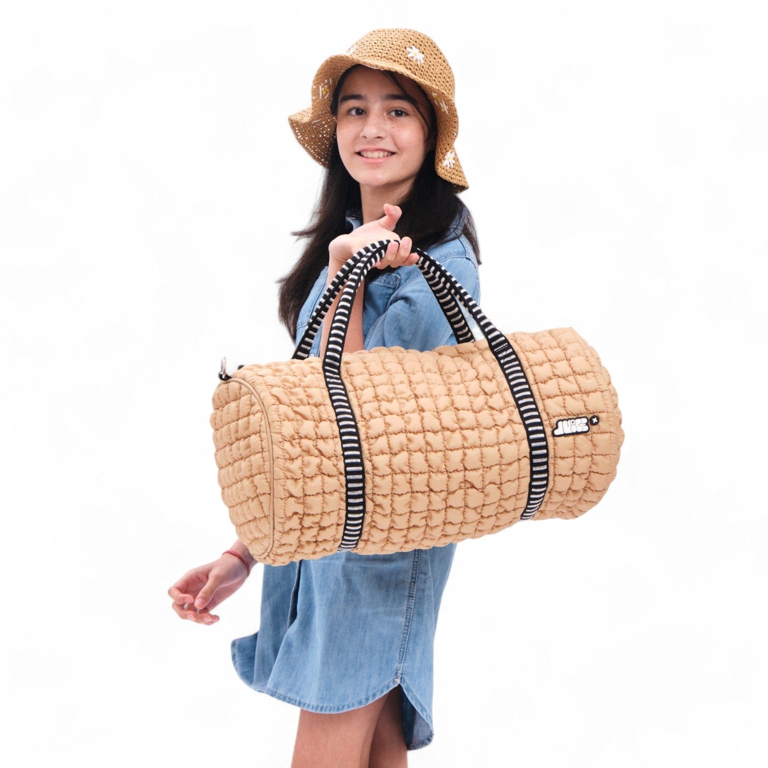 Stylish Boba Duffle Bag for Travel & Gym - Trendy Sand Color Backpack with Large Capacity | Perfect for Workouts, Weekend Trips & College Essentials