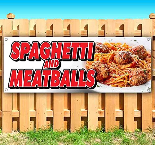 Spaghetti & Meatballs Vinyl Banner 13 oz - Heavy-Duty Single-Sided with Metal Grommets | Perfect for Italian Restaurants, Food Festivals & Kitchen Decor