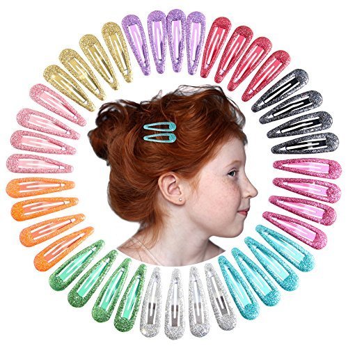 LYTIX 20pcs Glitter Snap Hair Clips Set - Non-Slip Barrettes for Thick & Thin Hair - Perfect for School, Work, Parties & Everyday Styling