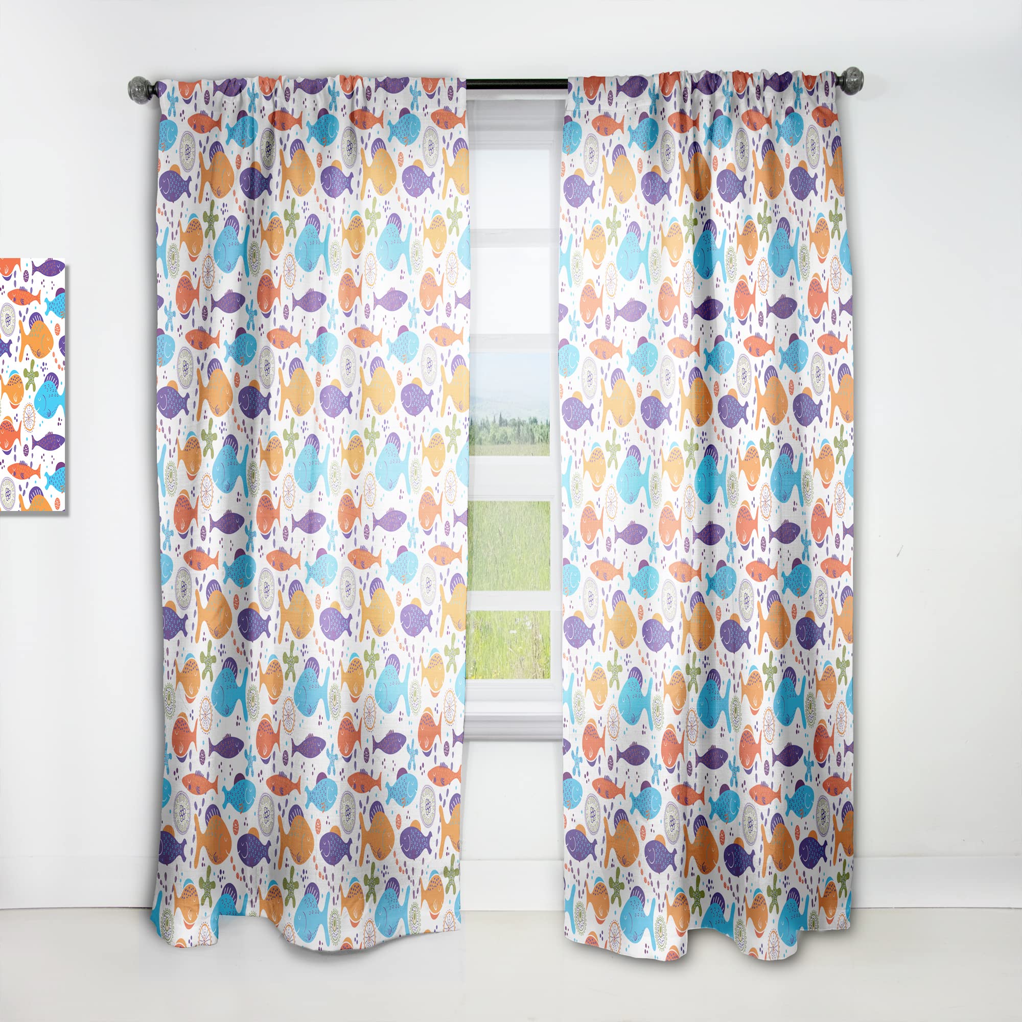 DesignQ Fish Pattern Thermal Insulated Curtains - Single Panel 52x120 Inches - Blackout Drapes for Bedroom & Living Room - Perfect for Home Decor, Privacy & Light Control