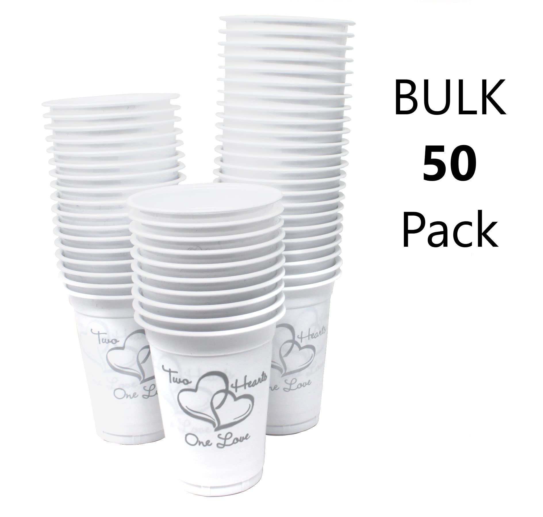 50 Pack 16oz Plastic Disposable Wedding Cups with Heart Design - Perfect for Wedding Receptions, Bridal Showers, and Romantic Parties