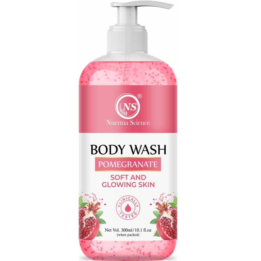 Nuerma Science Brightening Pomegranate Body Wash - 100% Natural Shower Gel for Glowing Skin | Soothing, Moisturizing & Hydrating Body Cleanser | Paraben & Sulfate Free, Vegan (300ml) | Perfect for Daily Use & Spa-Like Experience at Home