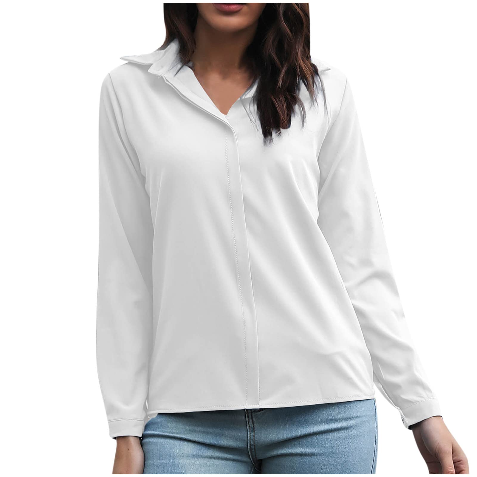 Women's Long Sleeve Lapel Blouse - Business Casual Button Down Shirt for Office Work, Loose Fit Solid Color T-Shirt Top | Perfect for Fall Season, Professional Attire & Everyday Wear