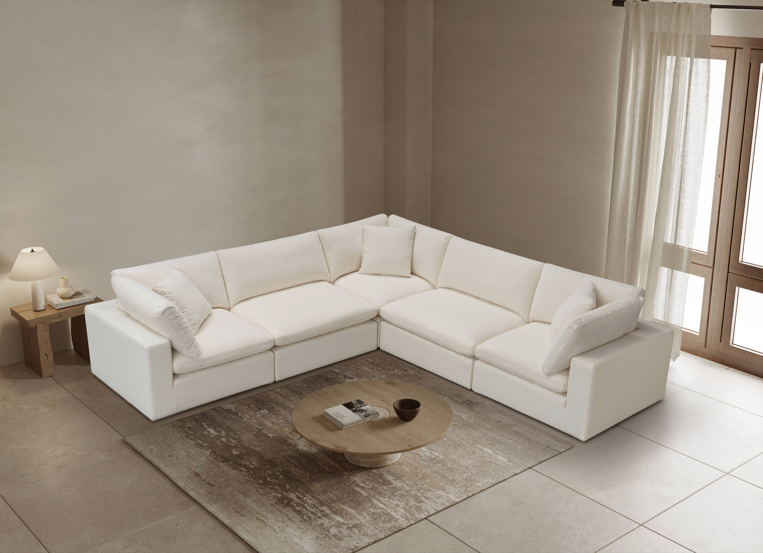 Cali Modular 5-Seat Corner Sofa in Sol Ivory - Modern L-Shaped Sectional Couch for Living Room, Family Room & Home Theater