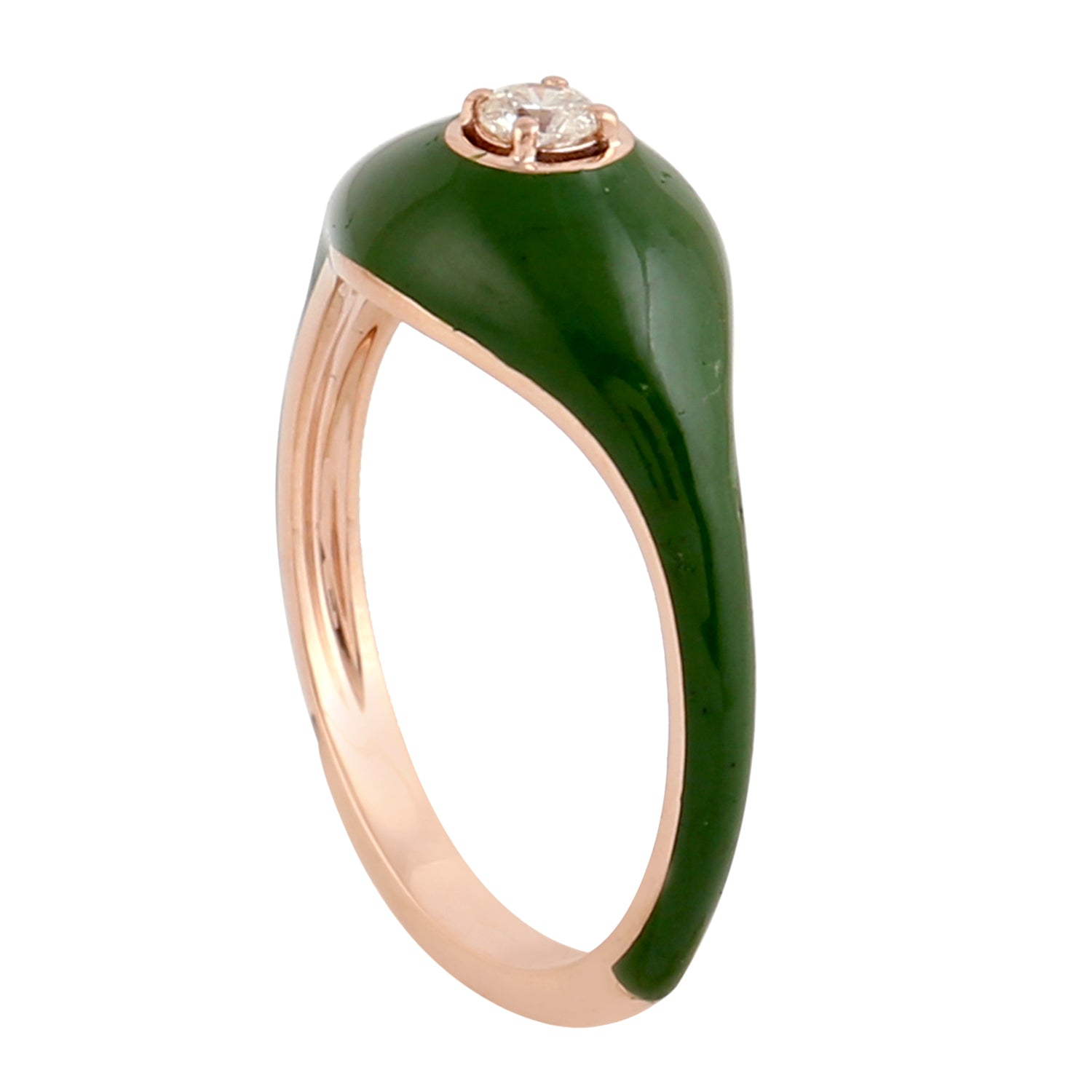 14K Rose Gold Prong Diamond Band Ring with Green Enamel - Elegant Stackable Jewelry for Women, Perfect for Weddings, Anniversaries & Everyday Wear
