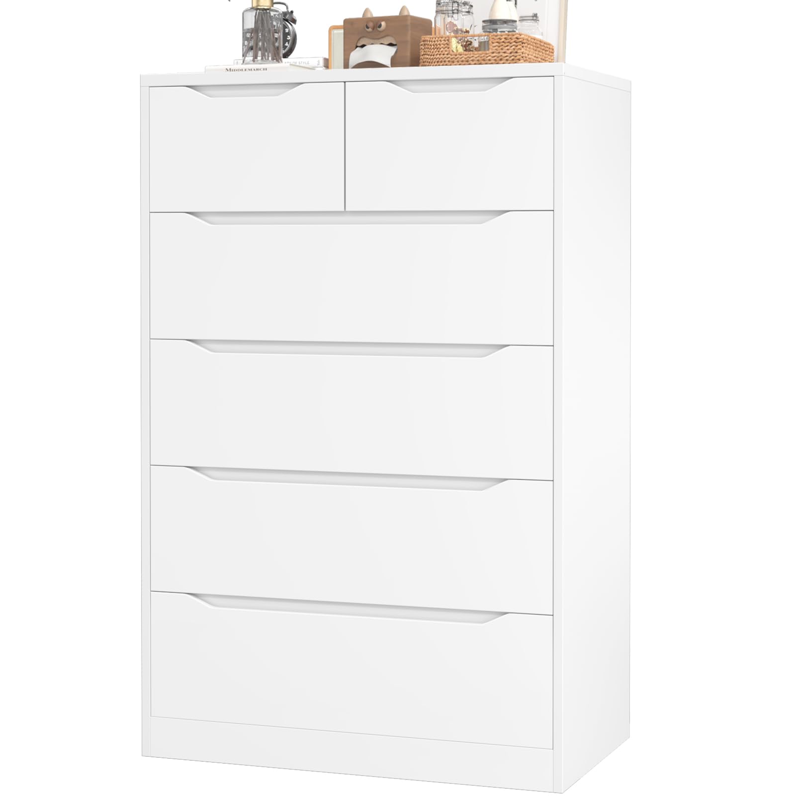 Greenvelly 6-Drawer Tall White Dresser for Bedroom & Nursery - Solid Wood Dresser with Smooth Metal Rails - Spacious Storage Chest of Drawers for Clothes, Toys & Home Organization