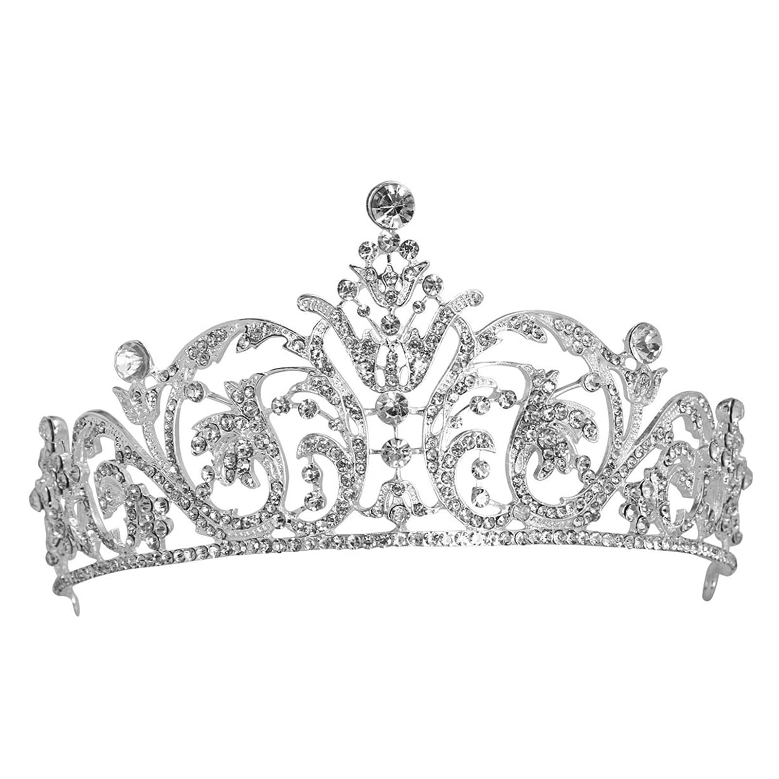 ONOTEC Silver Wedding Tiara Crown with Symmetrical Crystal Rhinestones - Elegant Bridal Headpiece for Weddings, Prom, Pageants & Special Occasions
