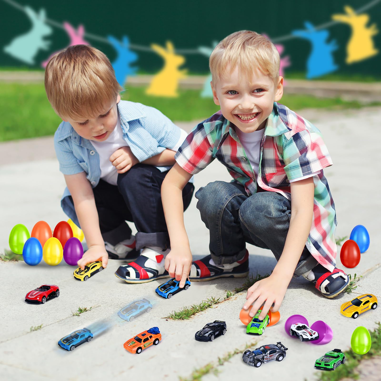 12-Pack Prefilled Easter Eggs with Die-Cast Toy Cars Inside - Fun Easter Basket Stuffers for Kids, Easter Egg Hunt Prizes & Party Favors - Perfect for Easter Games, Classroom Rewards & Holiday Celebrations