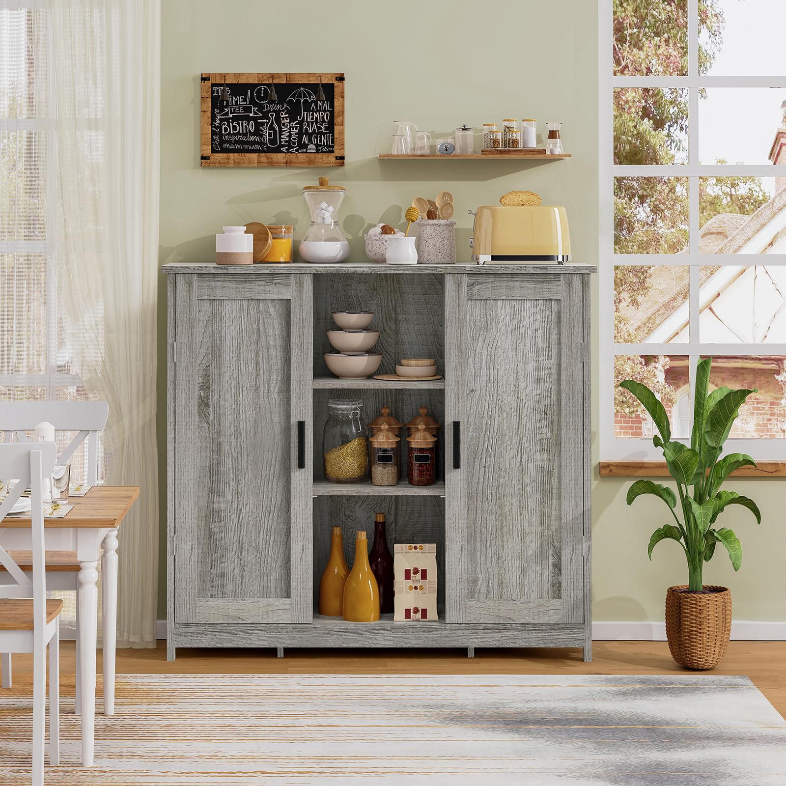 Rustic Gray Iwell 2-Door Storage Cabinet with 4 Adjustable Shelves - Buffet Sideboard for Living Room, Entryway, Kitchen | Perfect for Home Organization & Displaying Decor