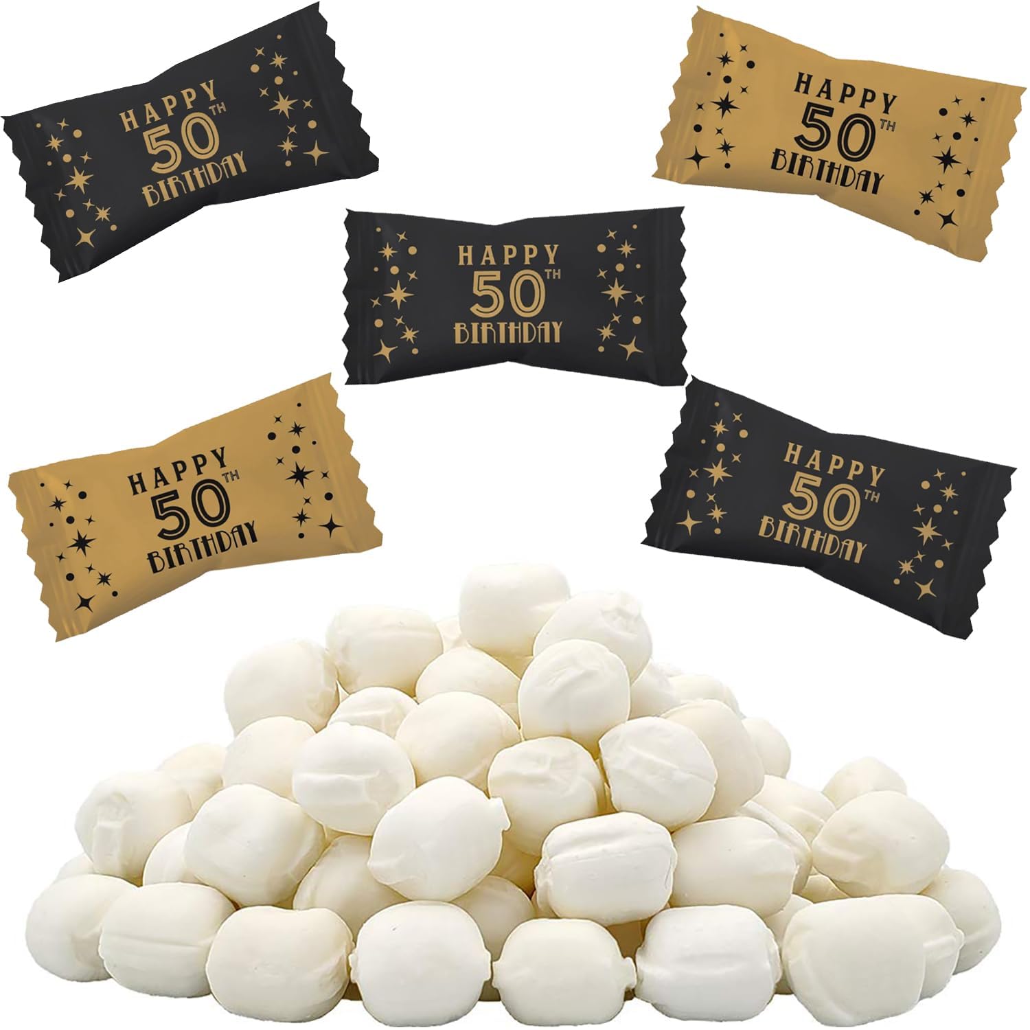 The Dreidel Company 50th Birthday Buttermints - Fat-Free Individually Wrapped Mint Candies (55 Pieces) | After Dinner Mints for Parties, Celebrations & Gift Baskets