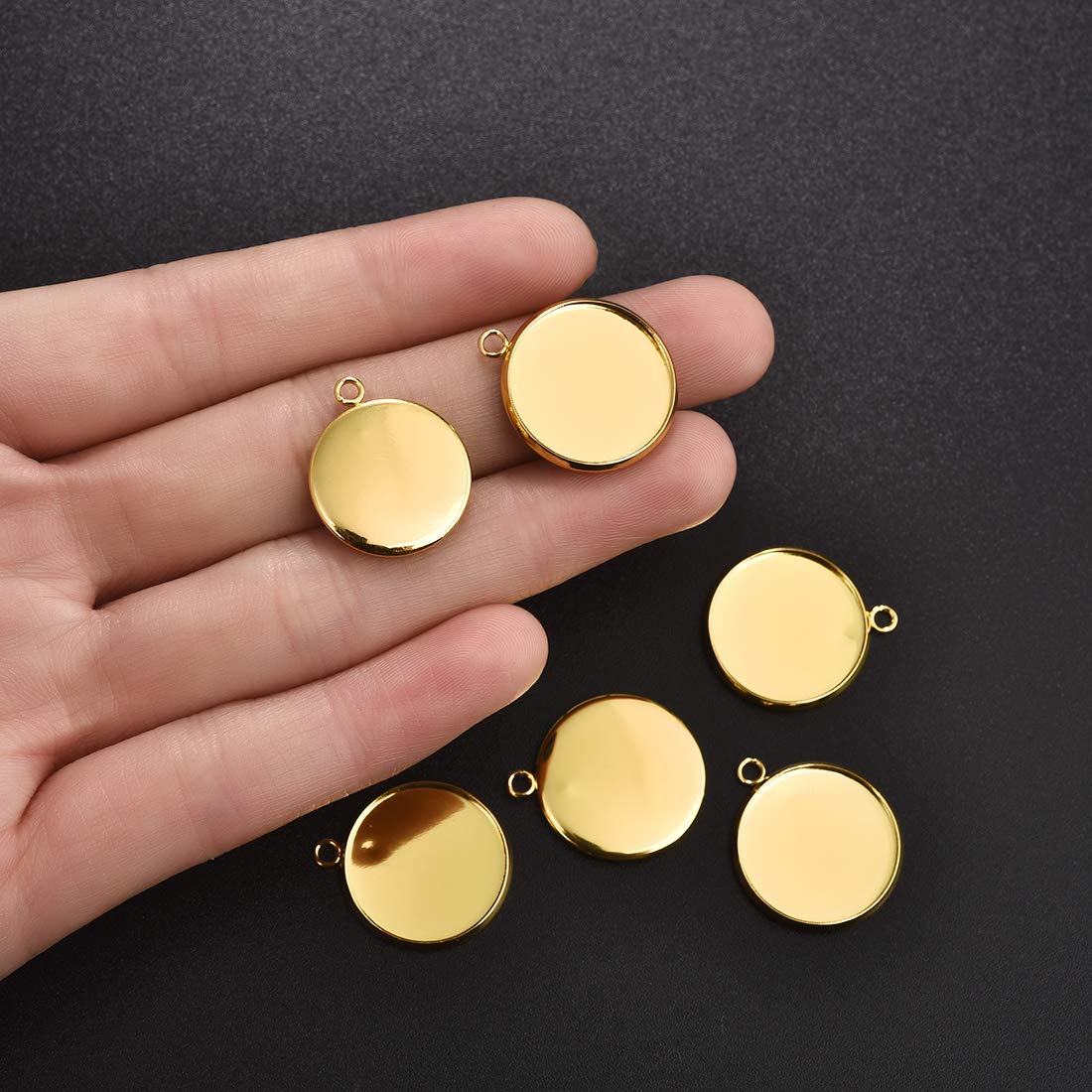 Lanbeide 16x16mm Gold Stainless Steel Pendant Trays - Cabochon Settings & Bezel Pendant Blanks for DIY Jewelry Making, Photo Crafts | Perfect for Necklaces, Bracelets & Handmade Jewelry Designs