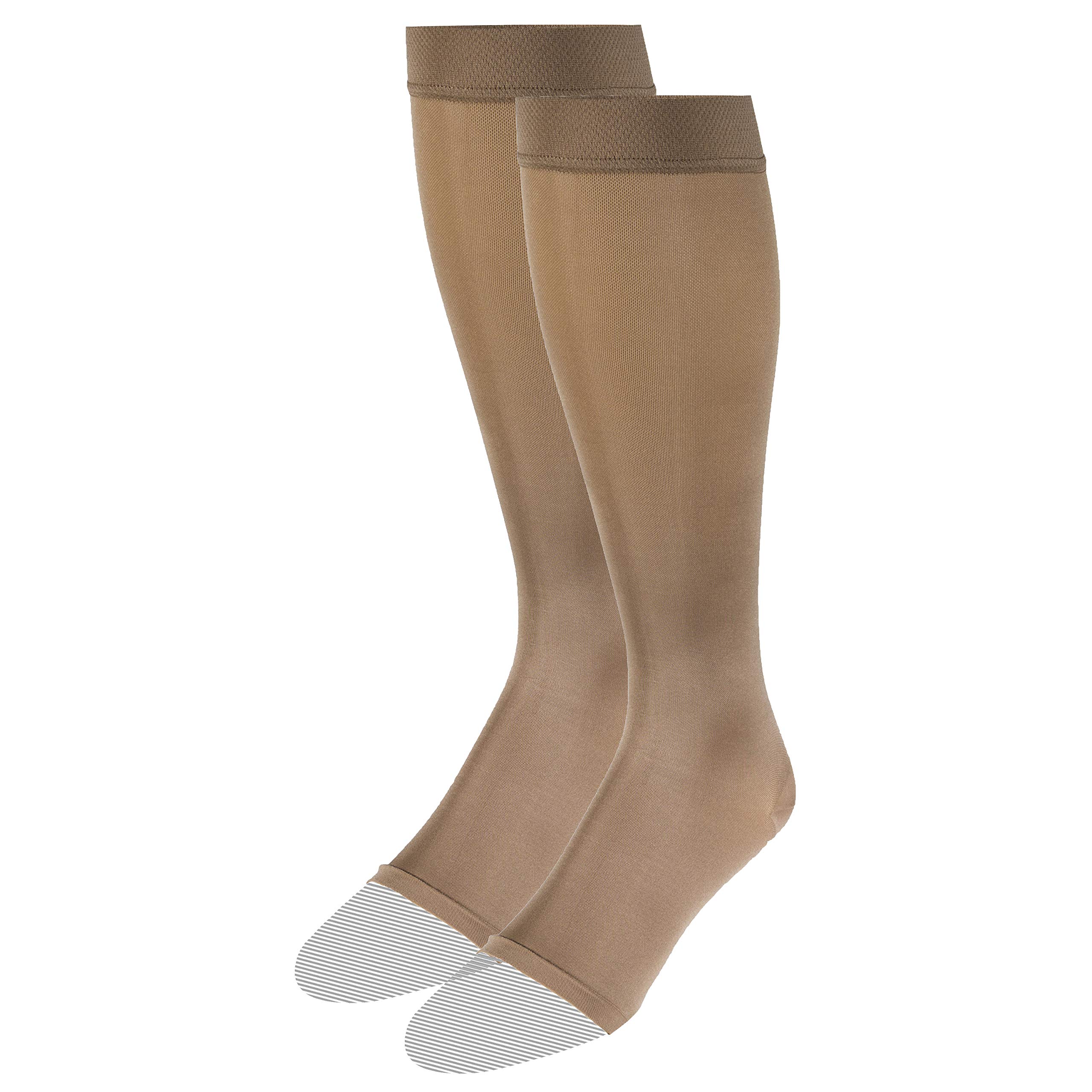 Truform Women's 15-20 mmHg Knee High Open Toe Compression Stockings - Opaque Beige Medium - Ideal for Travel, Pregnancy & Varicose Vein Relief