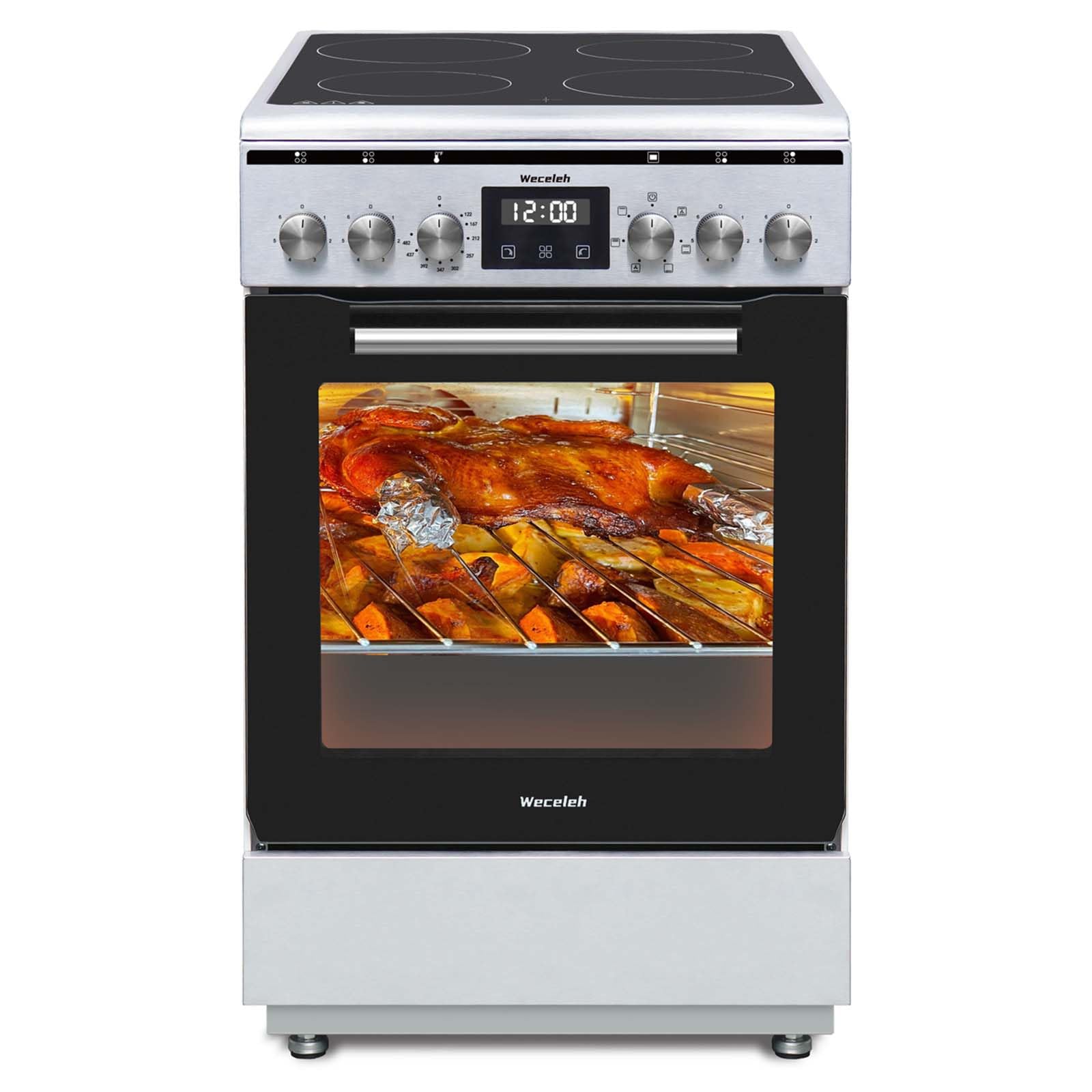 20 Inch Freestanding Electric Range Oven with 4 Burners & Convection - 6000W Stainless Steel Cooktop, 2.0 Cu.Ft Capacity, 8.4Qt Storage Drawer & 2-Layer Tempered Glass Door - Perfect for Home Kitchens, Apartments & Small Spaces