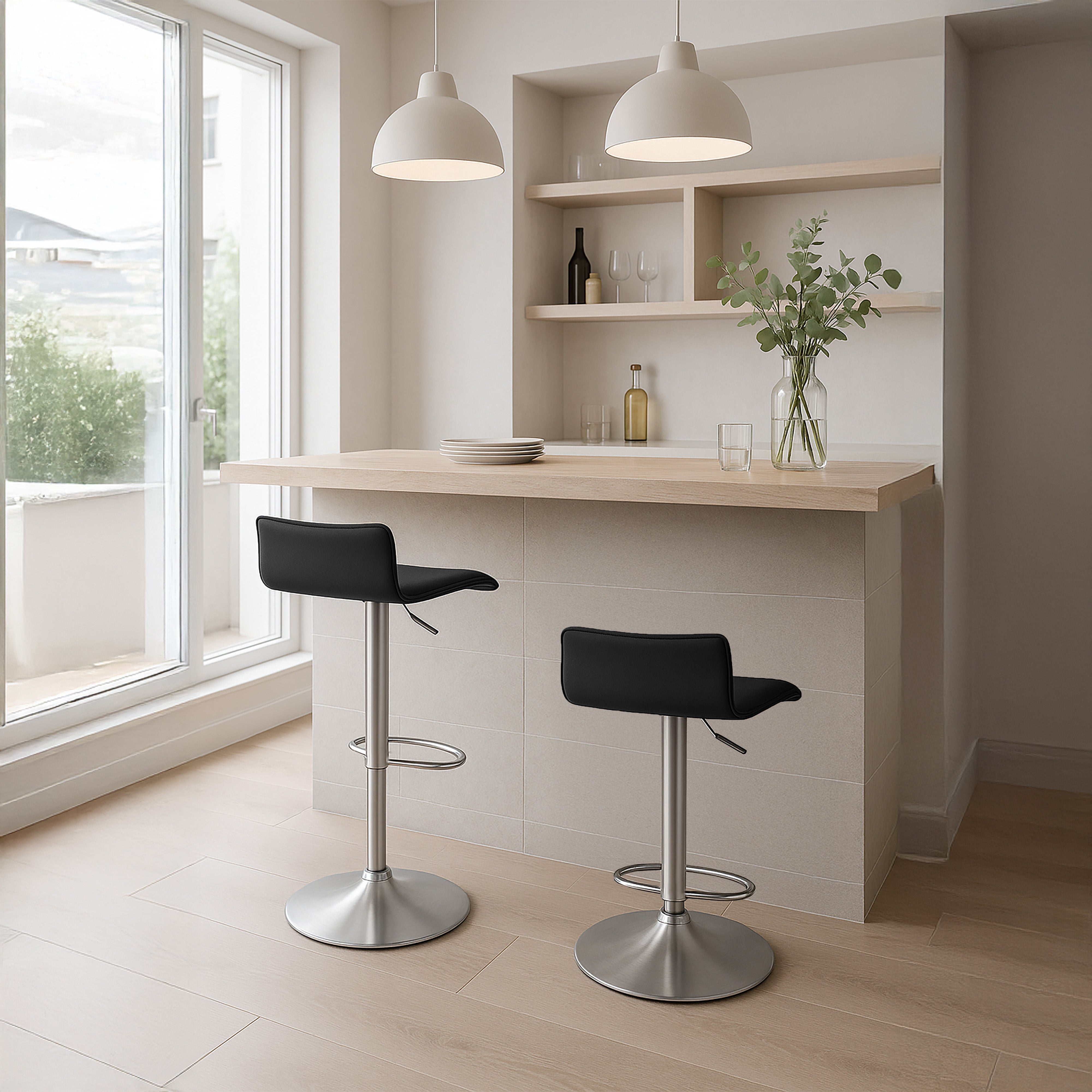 Urban Style Set of 4 Craig Adjustable Height Bar Stools with Gas Lift Mechanism - Chrome & Black Modern Kitchen Counter Stools for Dining Room, Bar or Breakfast Nook
