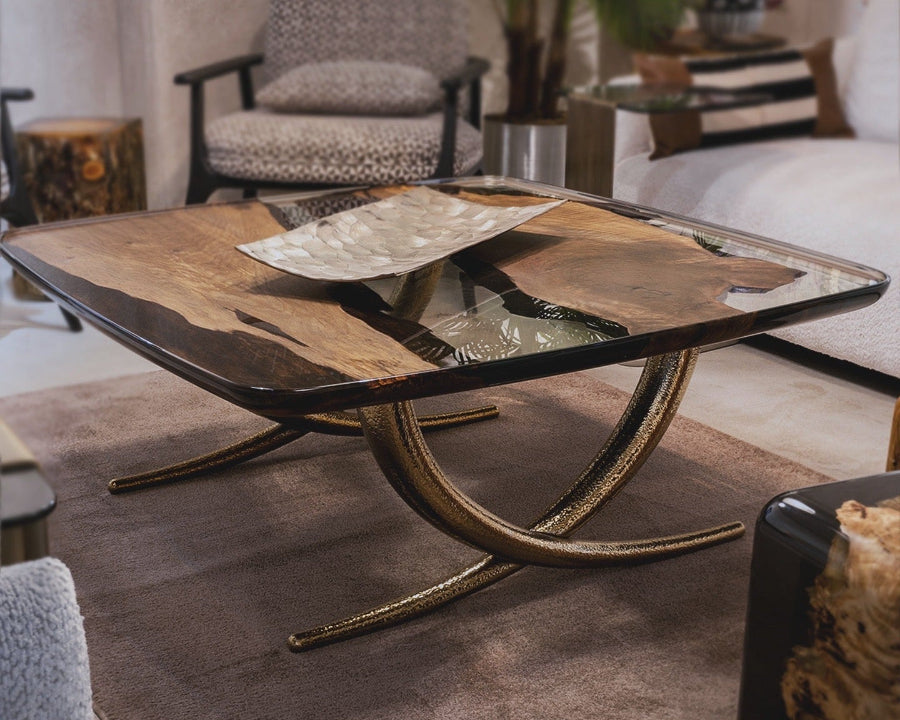 Luxury Ivory Epoxy Resin Coffee Table for Living Room - Modern Dining Table for Home Decor, Office, Lounge & Hotel Use