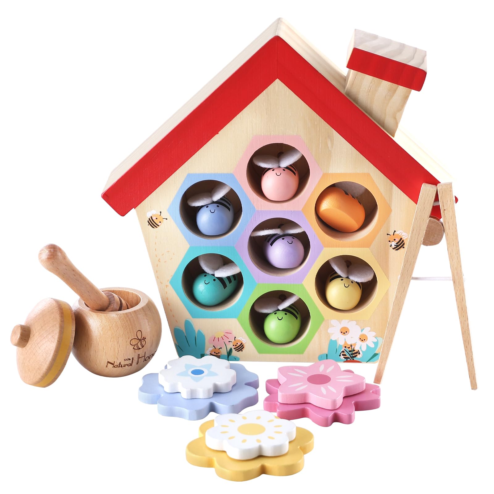 Wooden Bee Hive Matching Game - Montessori Toy for Toddlers 3-5 Years, Fine Motor Skills & Color Sorting - Perfect for Preschool Learning & Gifts