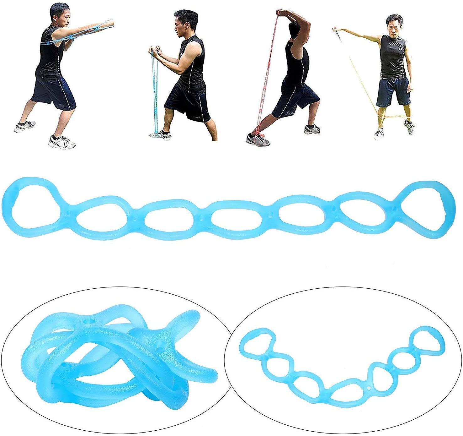 7 Ring Jelly Tube Chest Expander - Portable Resistance Exercise Band for Fitness, Yoga, Pilates & Boxing | Arm & Core Muscle Training Stretch Strap | Home Gym & Outdoor Workout Equipment (Blue)