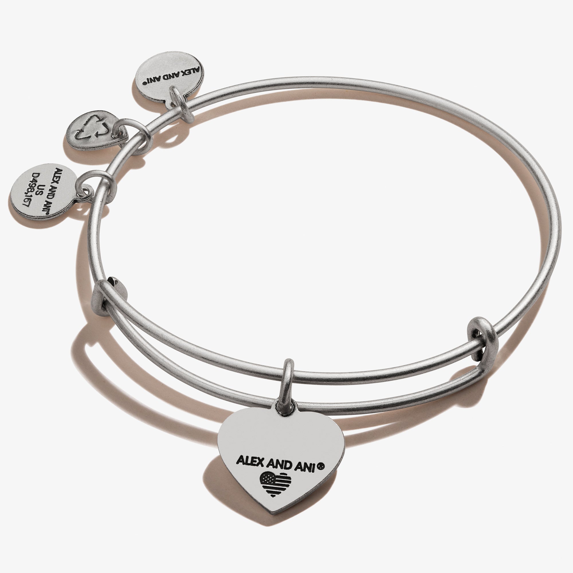 American Flag Heart Charm Bangle - Patriotic Bracelet for Women, 4th of July, Veterans Day & Independence Day Celebrations