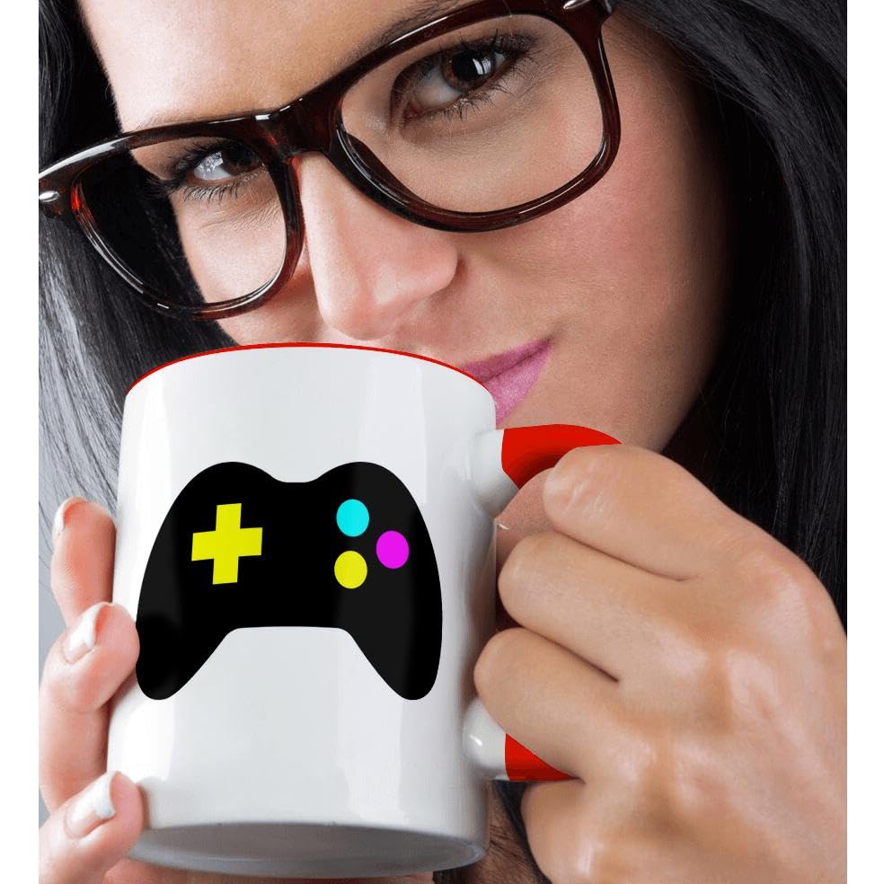 3dRose 11oz Funny Coffee Mug with CMYK Gamer Control Icon Graphic - Cartoon Hipster Design - Perfect Gift for Gamers & Coffee Lovers - Great for Office, Home, or Gaming Setup
