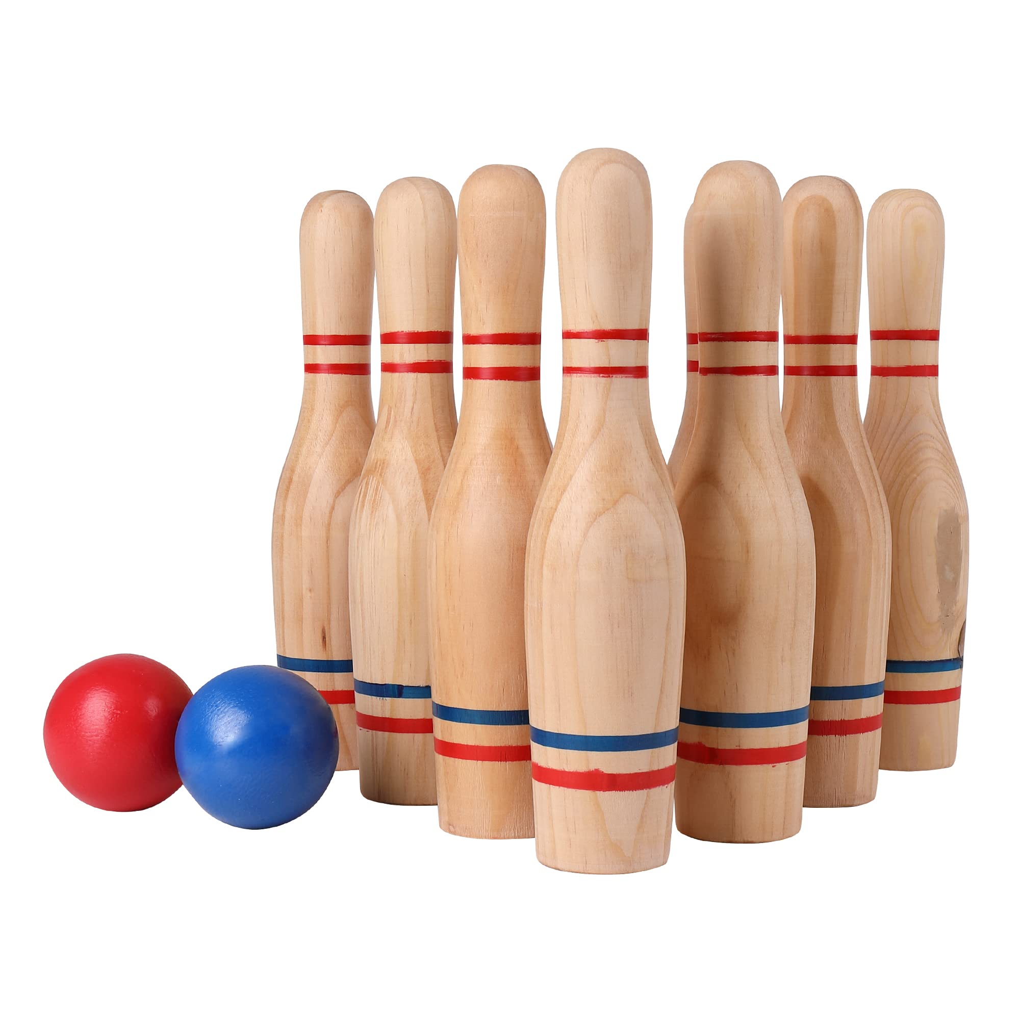 Premium Wooden Lawn Bowling Skittles Set - 11
