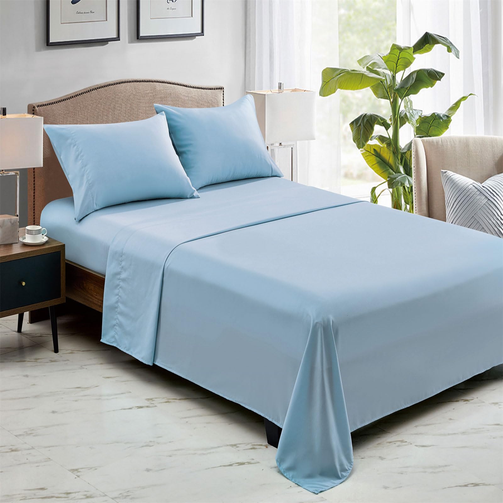 FreshCulture King Size Flat Sheet Set - 6 Pack Ultra Soft Microfiber Bed Sheets for Home, Hotel & Salon Use | Light Blue | Breathable & Wrinkle-Resistant Bedding for All-Season Comfort