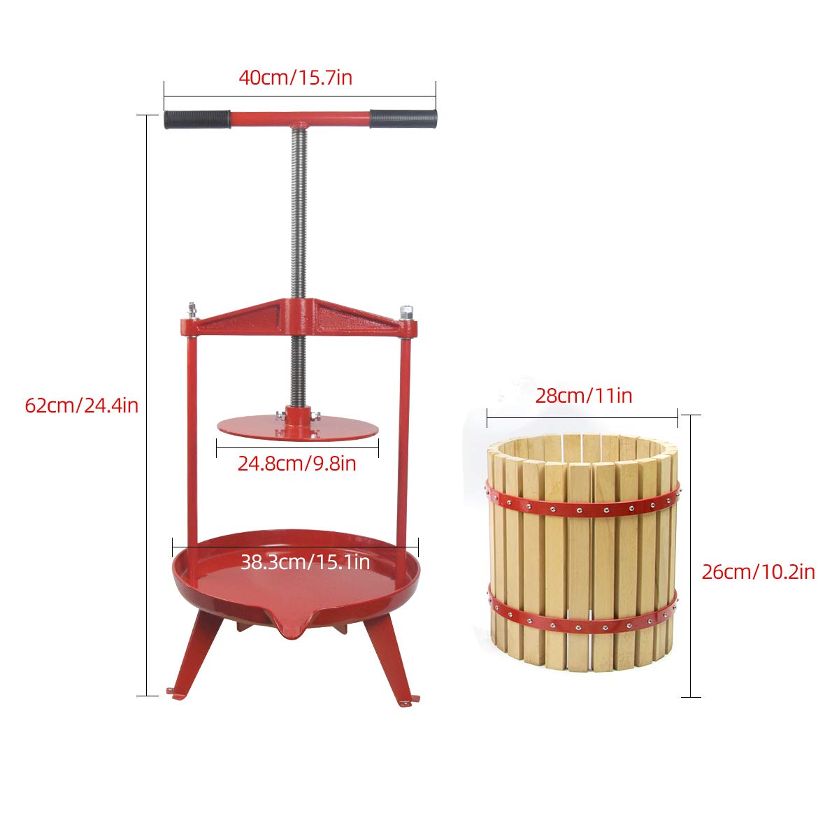 Premium Solid Wood Fruit Wine Press - 3.17 Gallon (12L) Apple Cider Crusher with T-Handle & Stand - Manual Juice Extractor for Grapes, Berries, Apples - Perfect for Home Brewing, Winemaking & DIY Cider Making