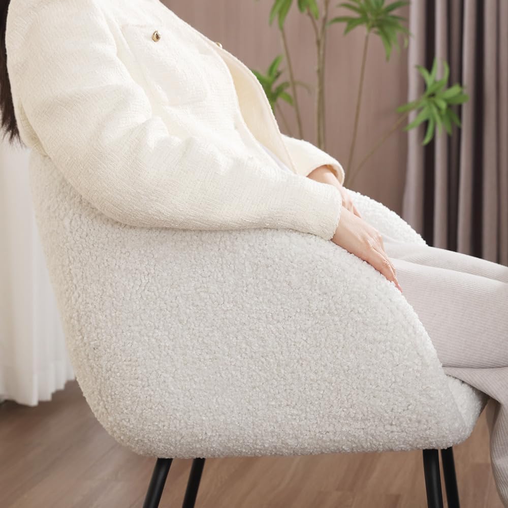 Zesthouse Modern Sherpa Desk Chair with Arms - Upholstered Vanity Chair with Back Support for Makeup, Bedroom, Living Room - Barrel Accent Armchair with Sturdy Metal Legs (No Wheels, White) - Perfect for Home Office, Dressing Room & Cozy Reading Nook
