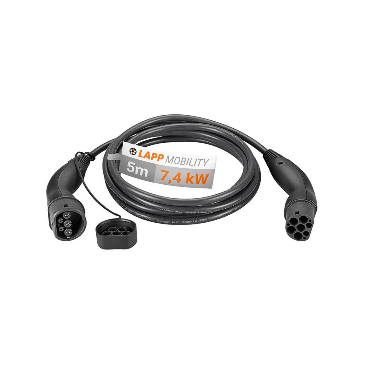LAPP EV Charging Cable Type 2 (7.4kW 1P 32A) 5m Black - High-Speed Home & Public Station Electric Vehicle Charger for Tesla, BMW, Audi, VW - Weatherproof & Durable for Indoor/Outdoor Use