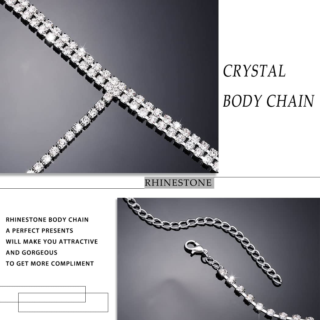 Tgirls Rhinestone Bra Body Chain - Silver Sexy Chest Body Jewelry for Women, Perfect for Rave Parties, Bikini Belly Dance & Festival Outfits