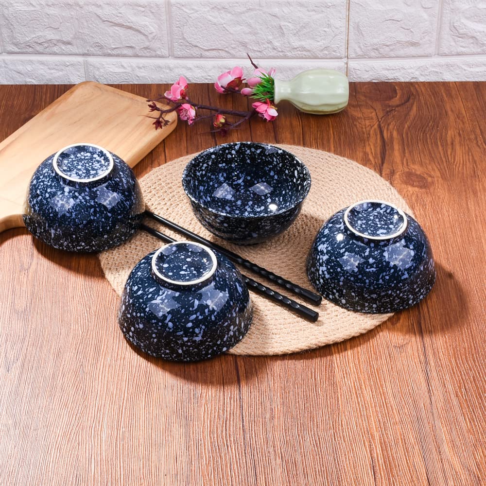 Premium Japanese Rice Bowl Set of 4 - Handcrafted Ceramic Bowls for Sushi, Soup, Noodles & Asian Cuisine | Microwave & Dishwasher Safe | Perfect for Home Dining & Restaurant Use