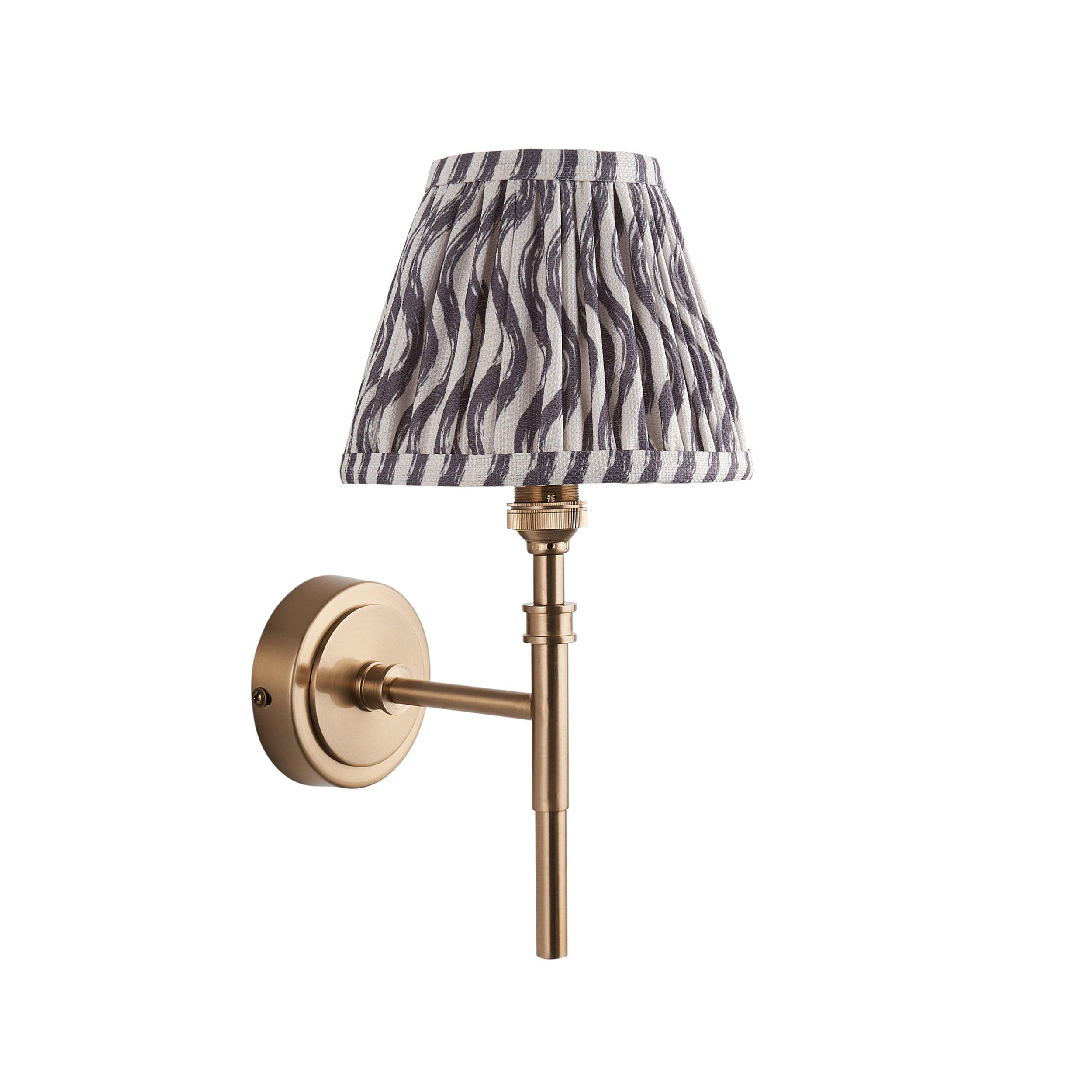 Chester Brass Wall Light with Grey Ripple 16cm Shade - Vintage Sconce for Bedroom, Hallway & Living Room Lighting