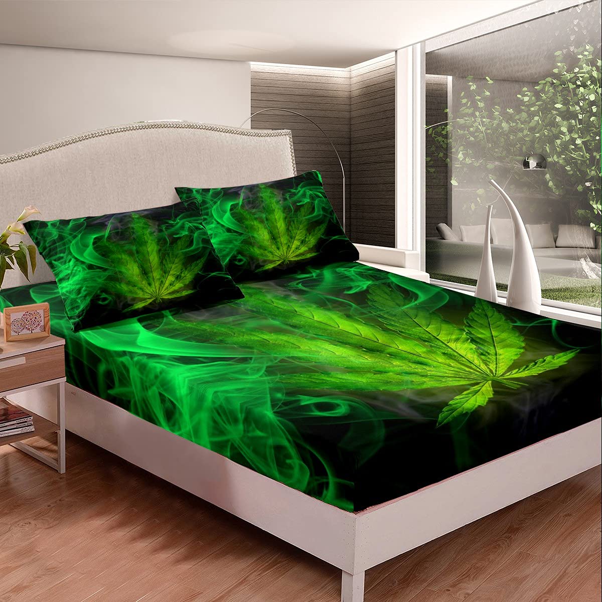 Marijuana Leaf Bed Sheets - Full Size 3-Piece Set | Soft Microfiber Fitted Sheets for Teens & Adults | Durable & Breathable Bedding
