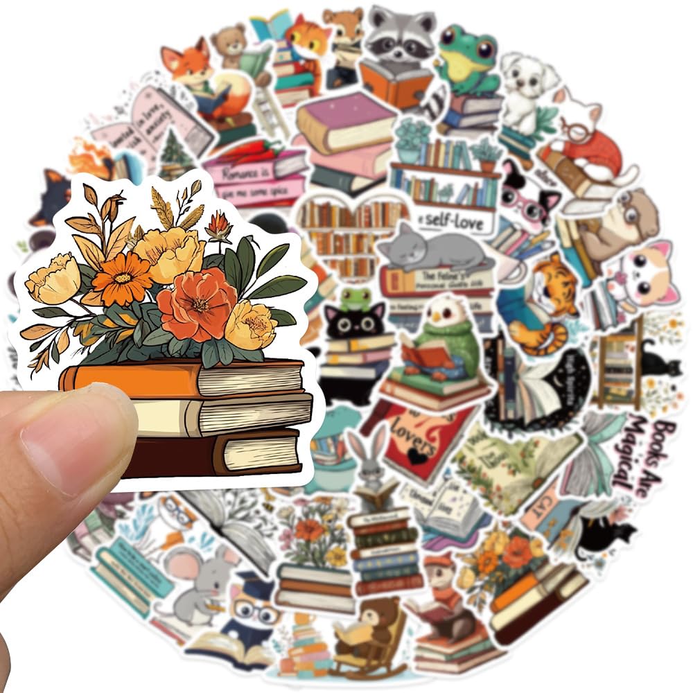 50-Piece Bookish Animal Reading Stickers Set - Cute Inspirational Quote Decals for Book Lovers, Perfect for Journals, Laptops, Scrapbooking & Kindle Covers - Great Gift for Readers & Students