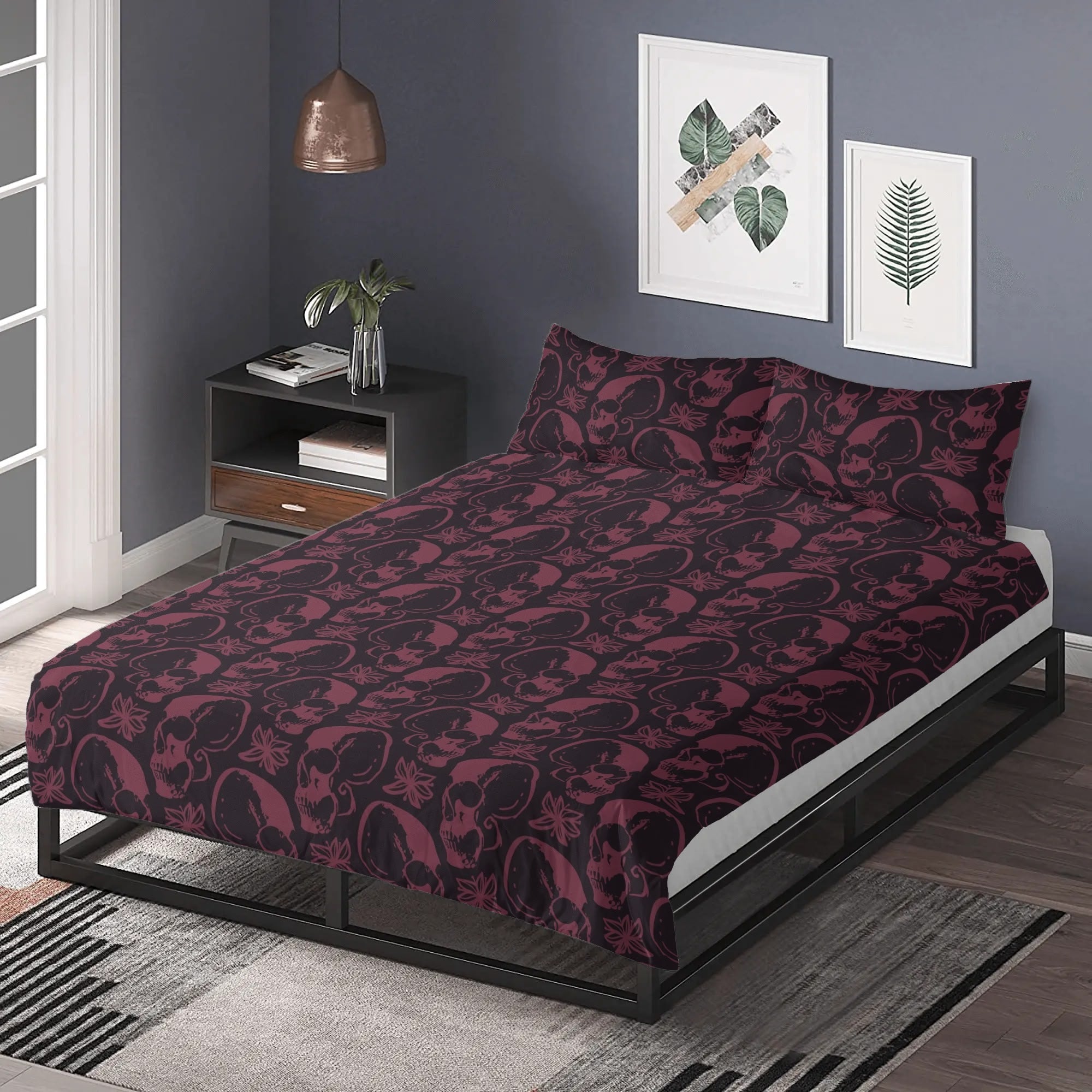 3-Piece Gothic Purple Skull Bedding Set - Soft & Stylish for Halloween, Gothic, or Punk Themed Bedrooms