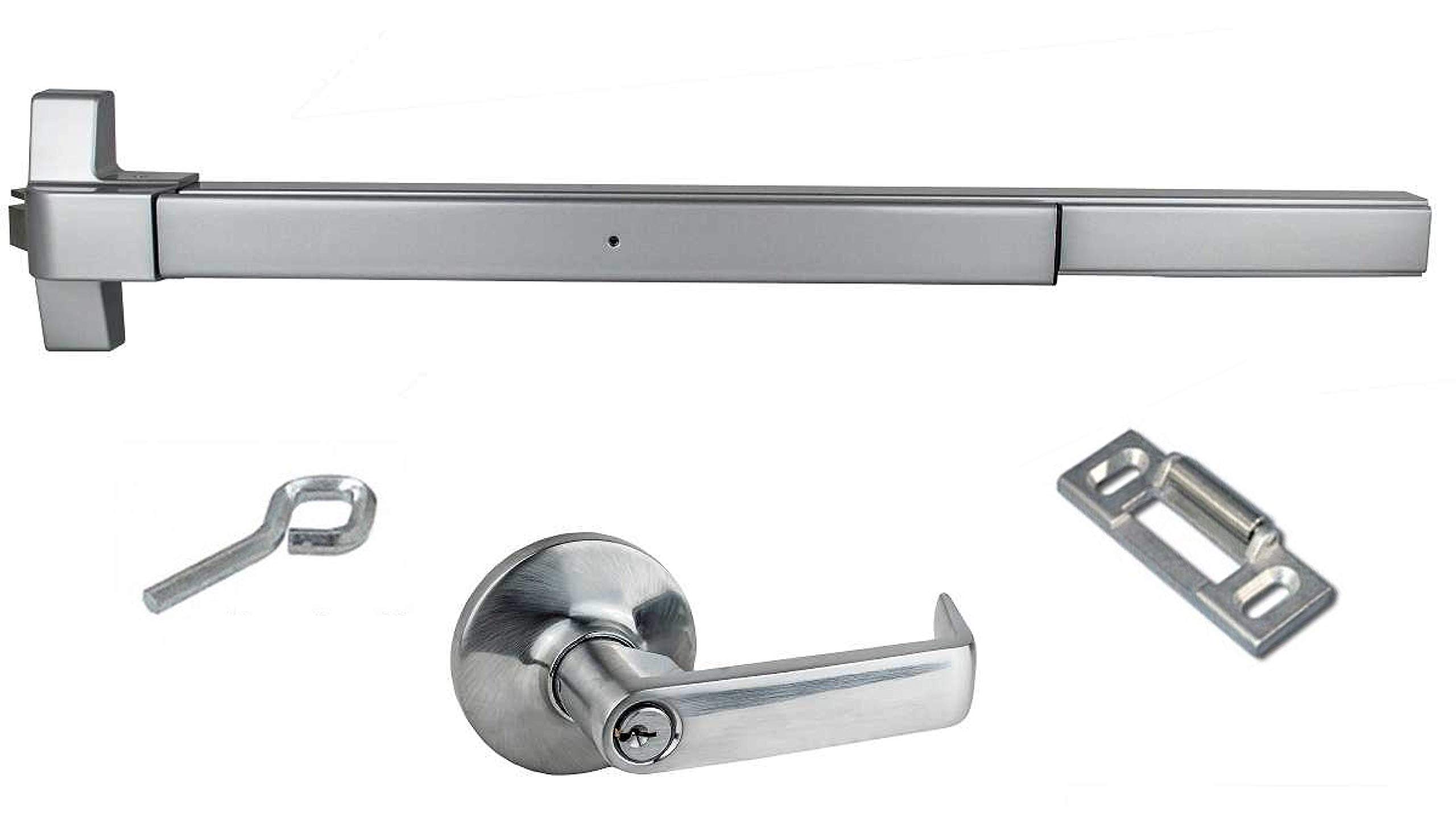 UL Listed Push Bar Panic Exit Device with Exterior Lever - Heavy Duty Emergency Door Hardware for Commercial Buildings, Schools & Hospitals (Fire Safety Compliance)