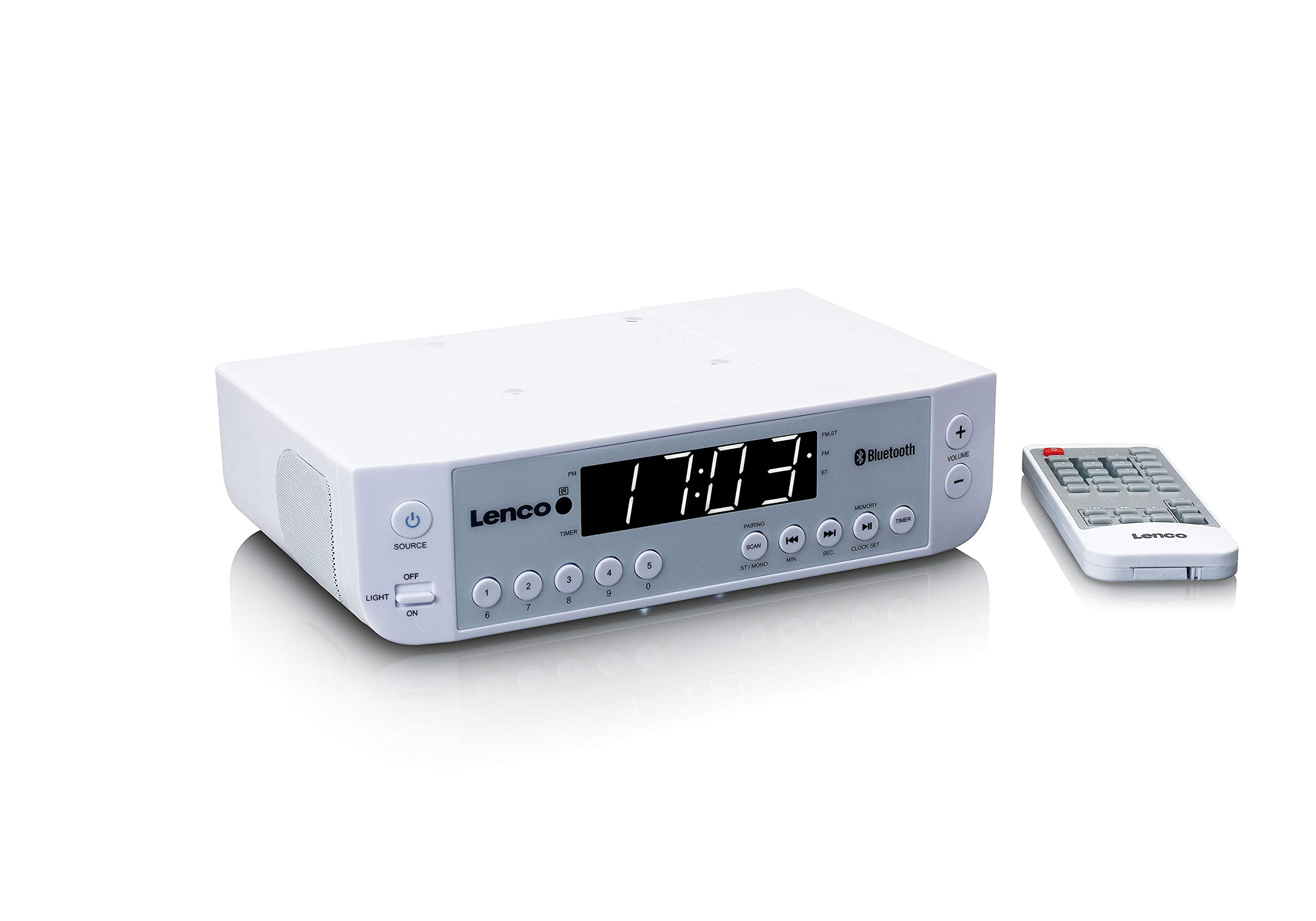 Lenco KCR-100 Bluetooth Kitchen Radio with Built-in FM PLL Receiver, 5 Station Memory, LED Display, 2x1W RMS Speakers, Timer Clock & Remote - White - Perfect for Cooking, Dining & Home Entertainment