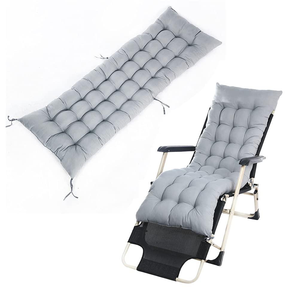Premium Indoor/Outdoor Chaise Lounge Cushions - Soft Cotton Rocking Chair Cushion with Ties - 62.99 x 19.69 Inch Comfort Pad for Garden, Patio, Swing & Bench Furniture (Grey) - Perfect for Relaxing in Backyard, Poolside or Sunroom