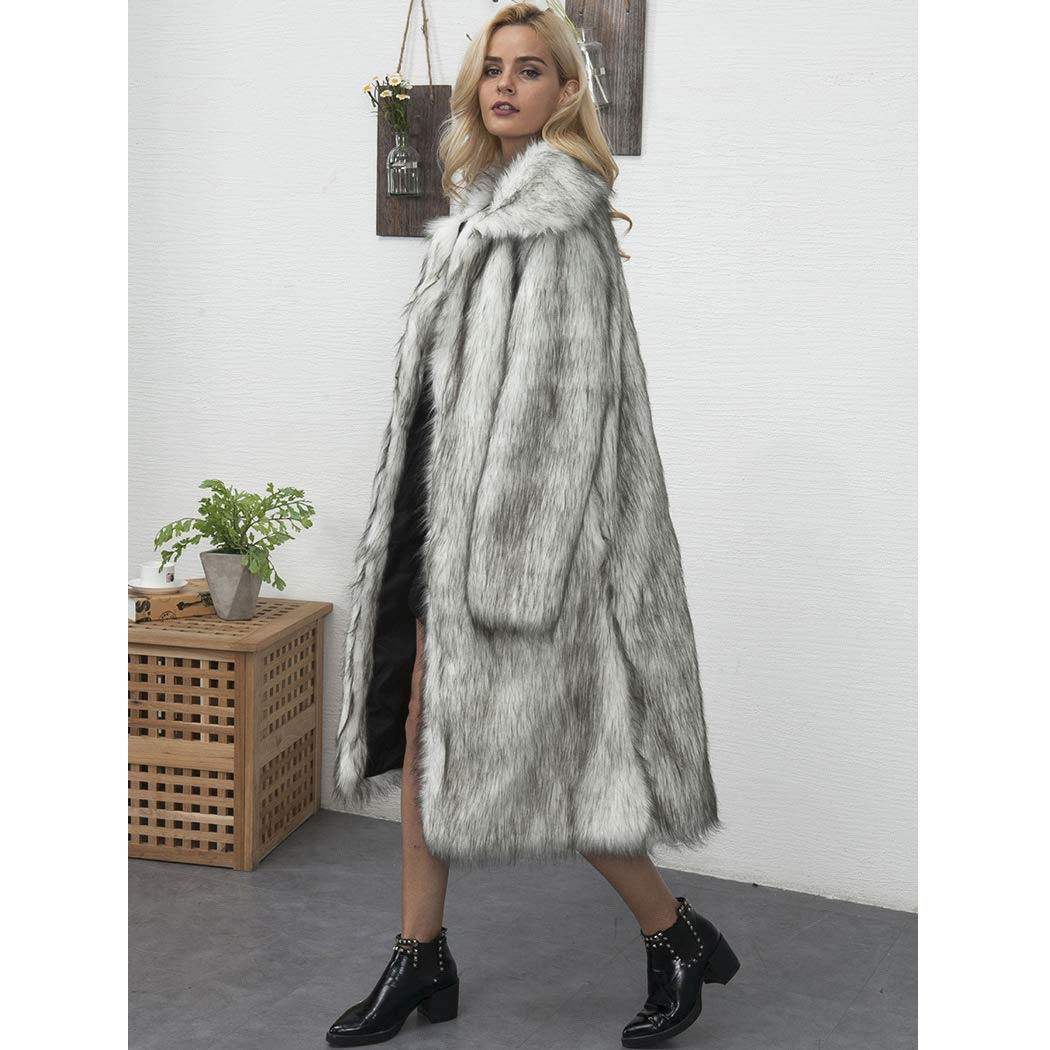 RomanticDesign Women's Long Lapel Faux Fur Jacket - Shaggy Winter Coat Warm Outerwear Cardigan for Casual Outings & Date Nights