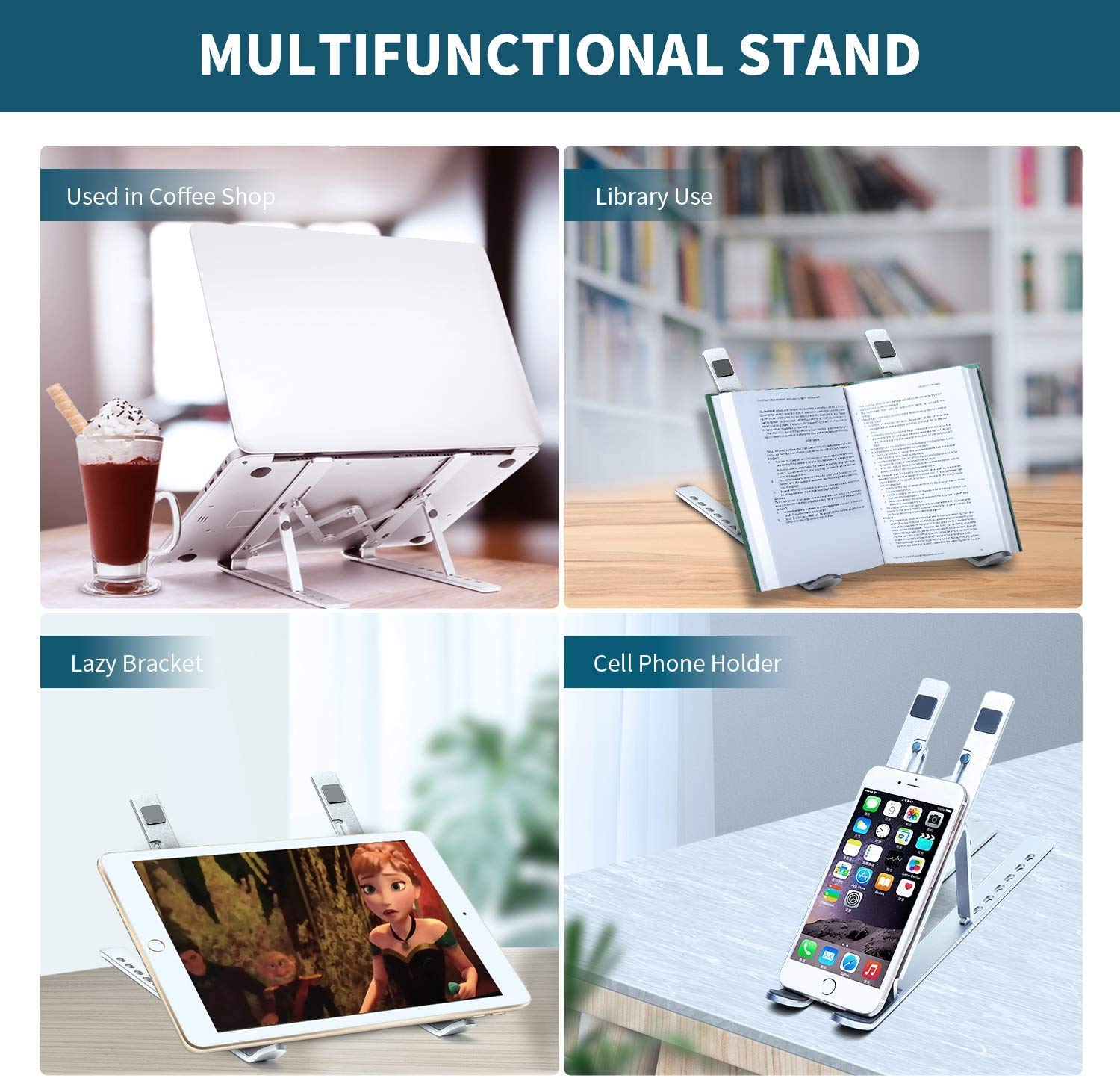 Adjustable & Foldable Aluminum Laptop Stand for Desk - Portable Ergonomic Computer Riser for MacBook, Air, Pro - Perfect for Home Office, Gaming & Travel Use