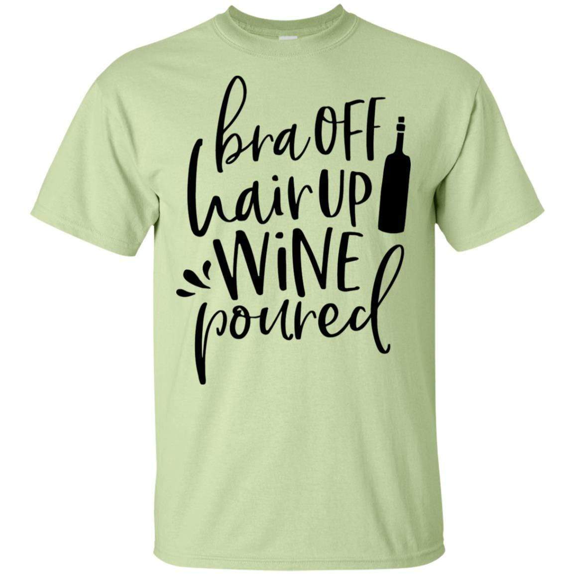 WineyBitches.Co Ultra Soft Cotton T-Shirt with 'Bra Off Hair Up Wine Poured' Design - Perfect for Wine Nights, Girls' Parties & Relaxing at Home (Black Lettering)