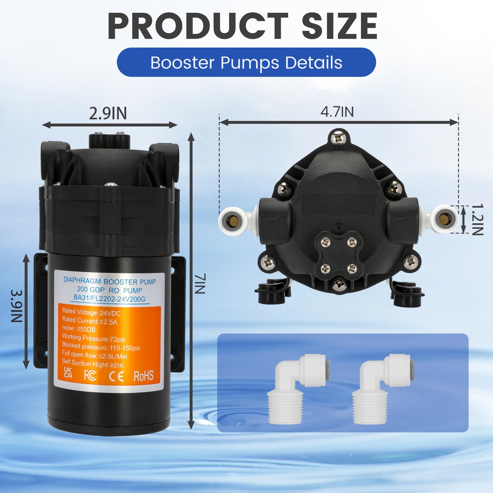 2024 Upgraded Betollo 8800 Booster Pump Kit - High Pressure Reverse Osmosis Water Pump for 200 GPD RO Systems | Includes High-Voltage Switch | Perfect for Home Water Filtration & Manifold Applications