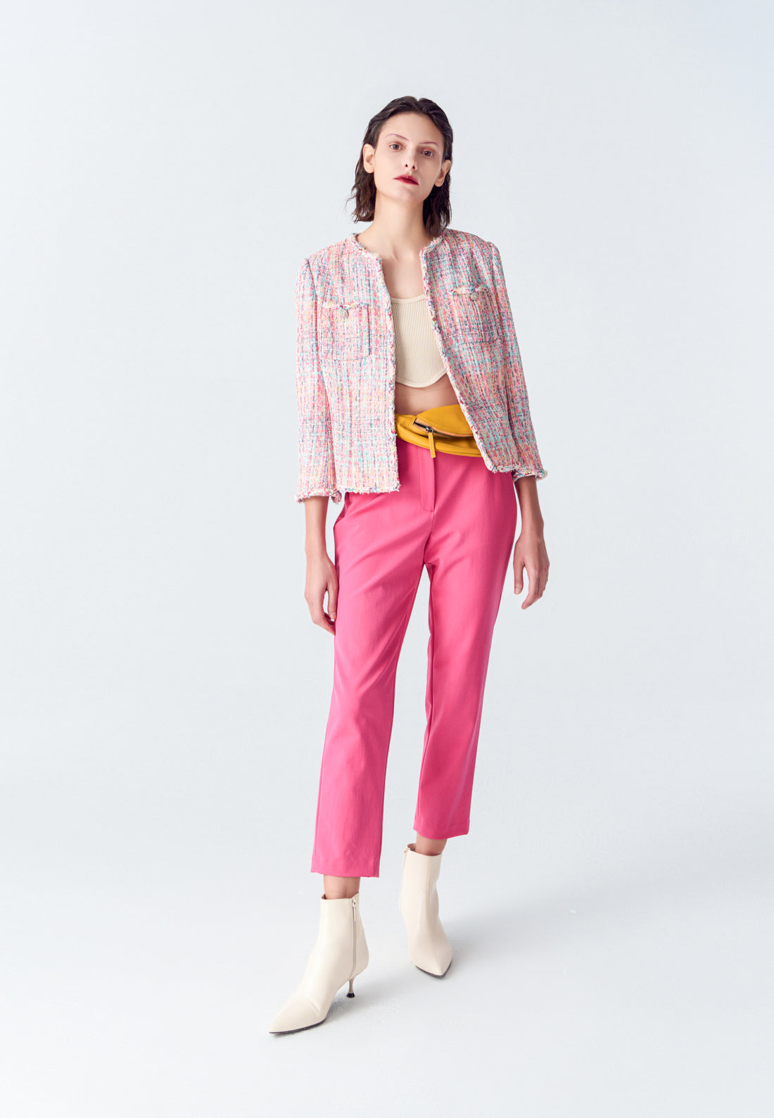 Fuchsia Straight Leg Crepe Pants for Women - Comfortable High Waist Trousers for Office, Travel & Casual Wear