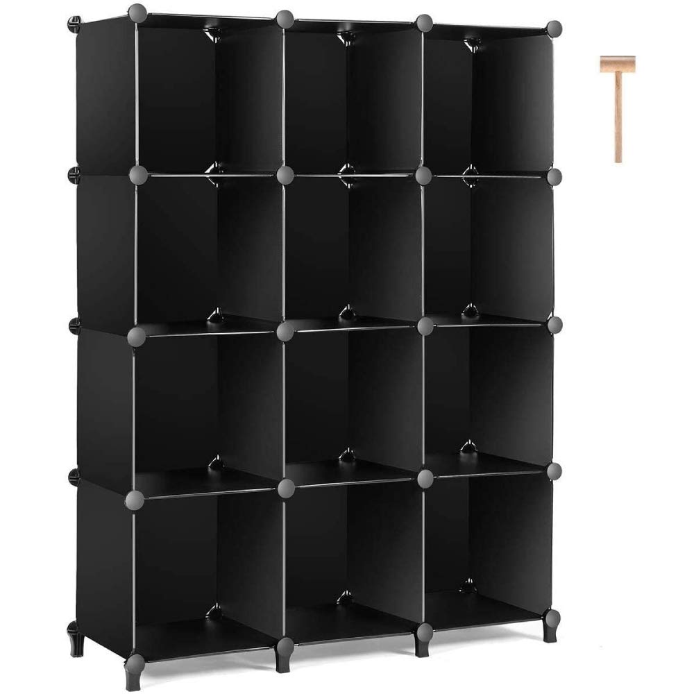 12-Cube Closet Organizer Storage Shelf - DIY Cube Storage Cabinet for Bedroom, Living Room & Office - Black Fabric Shelving Unit for Clothes, Toys & Home Organization