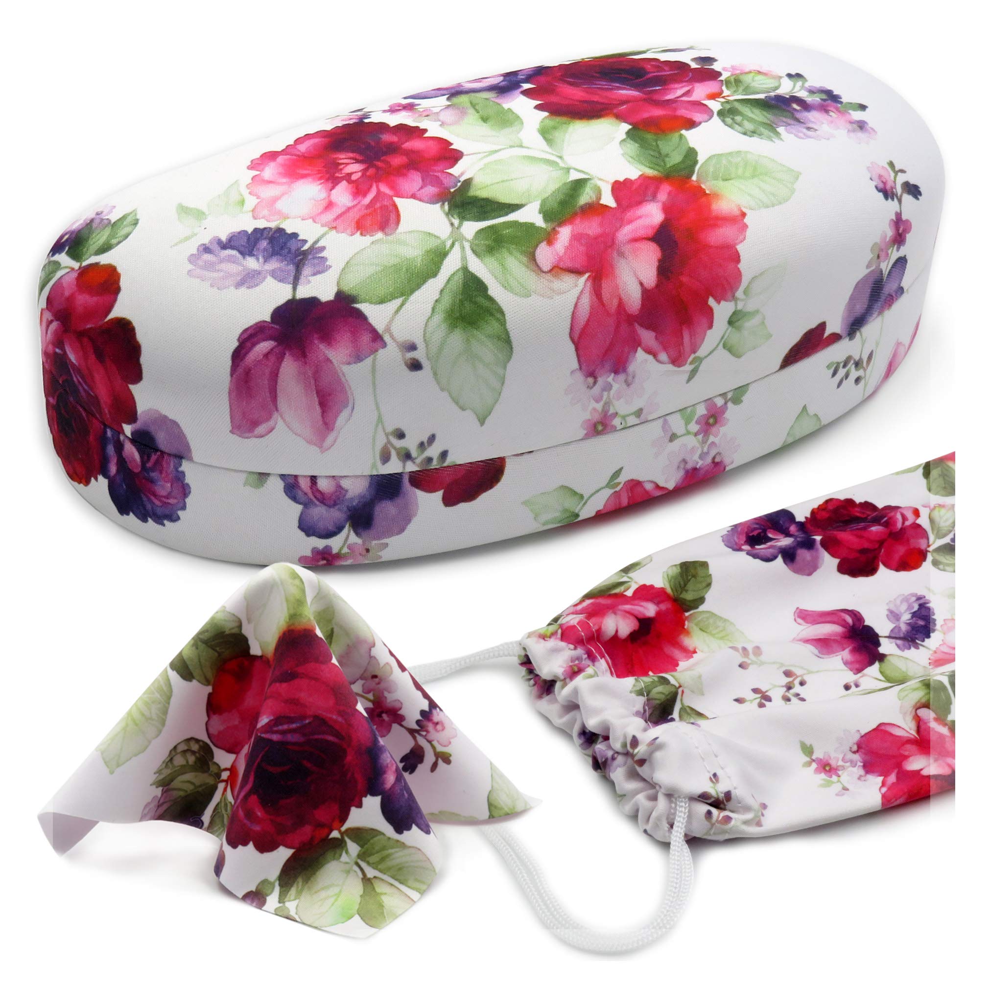 **Durable Hard Shell Sunglasses Case for Women - Large Eyeglass Holder with Pouch & Cleaning Cloth - Perfect for Travel, Work, and Everyday Protection**