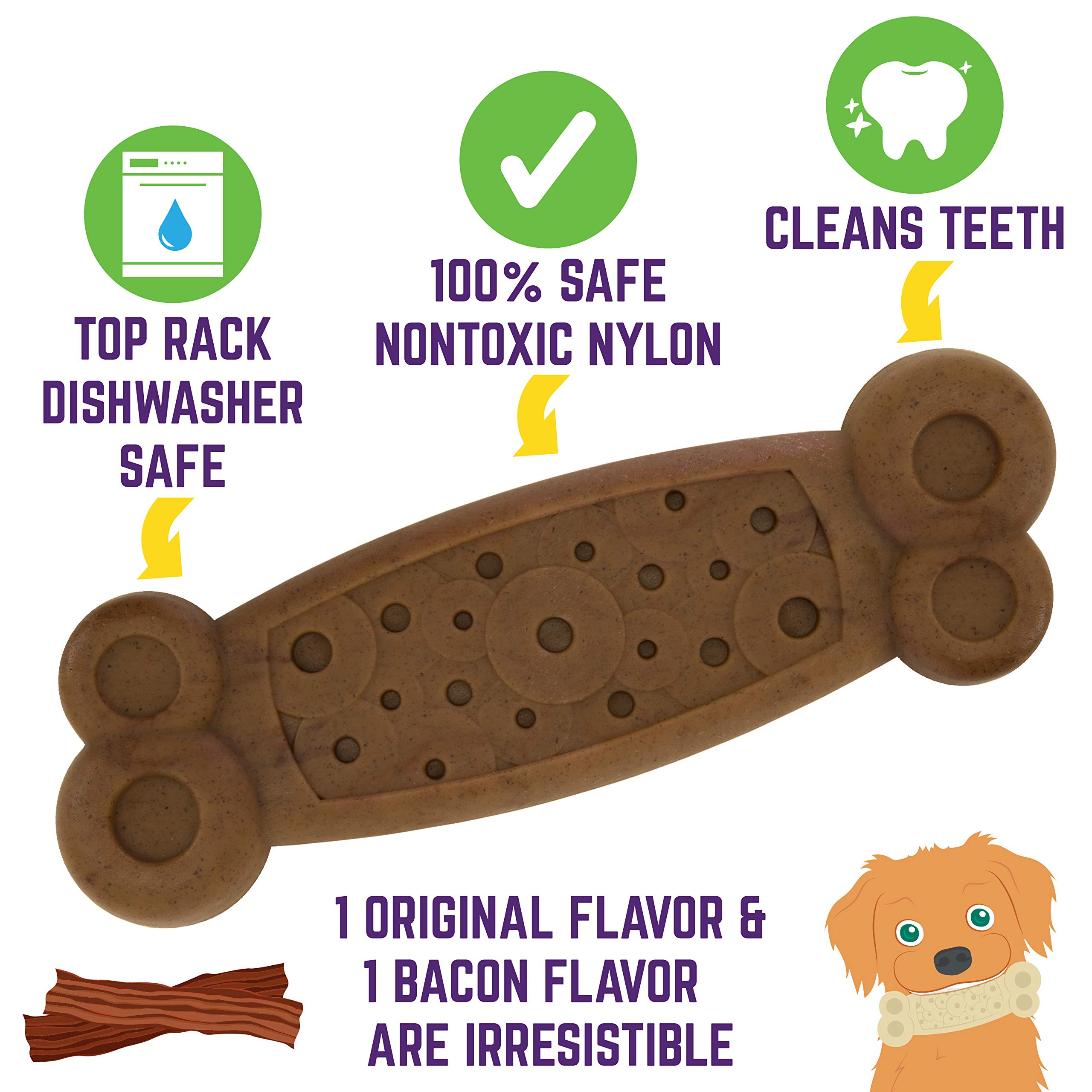 **Durable Nylon Dog Chew Toy - Bacon Flavor & Textured Surface for Aggressive Chewers | Safe & Long-Lasting Pet Dental Bones for Puppies & Adult Dogs | Perfect for Teething, Boredom & Training**