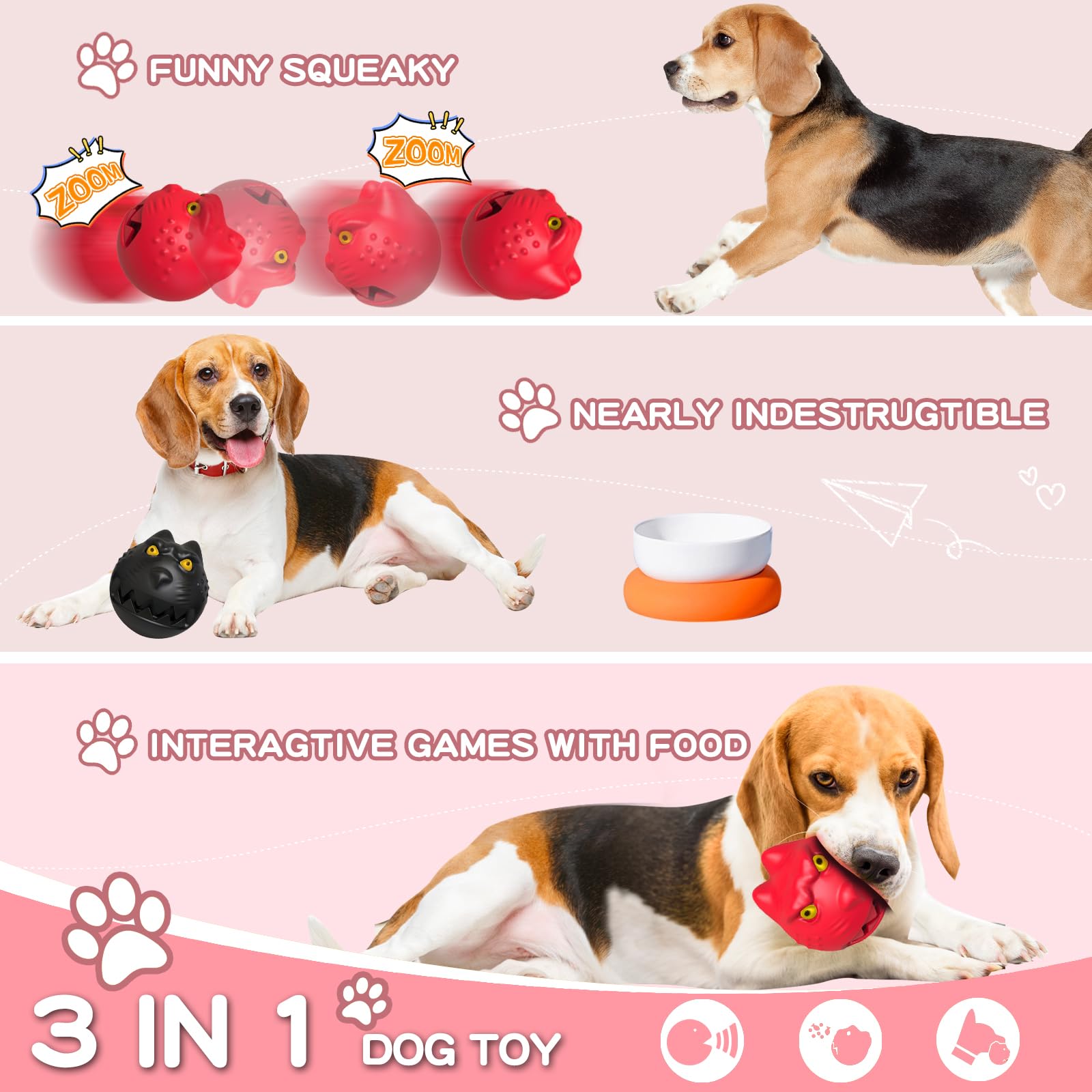 Durable Indestructible Dog Chew Toys for Aggressive Chewers - Tough Squeaky Interactive Toys for Large & Medium Breed Dogs (Red) - Perfect for Playtime, Training & Anxiety Relief