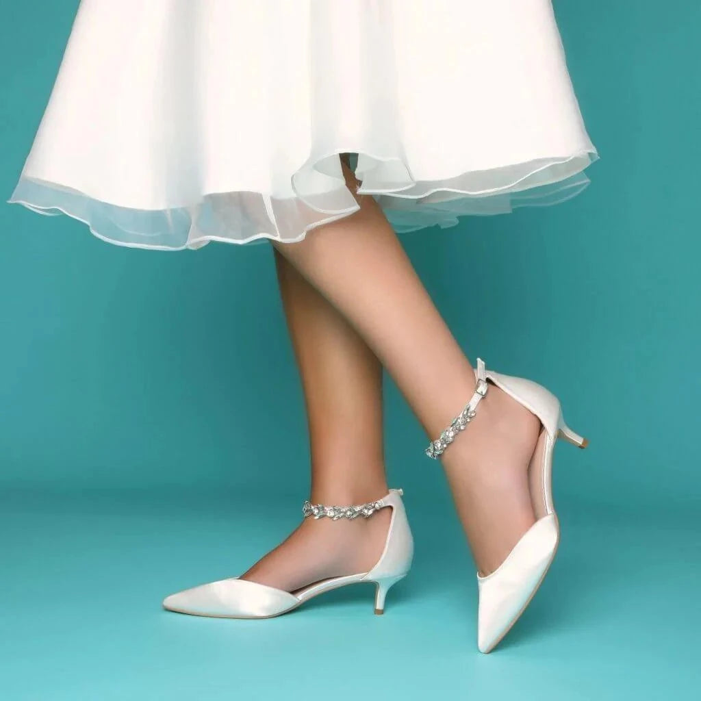 Ivory Satin Wedding Shoes with Ankle Strap - Elegant Bridal Heels by Perfect Bridal ELIZA Collection | Perfect for Church Ceremony, Outdoor Wedding & Photoshoots