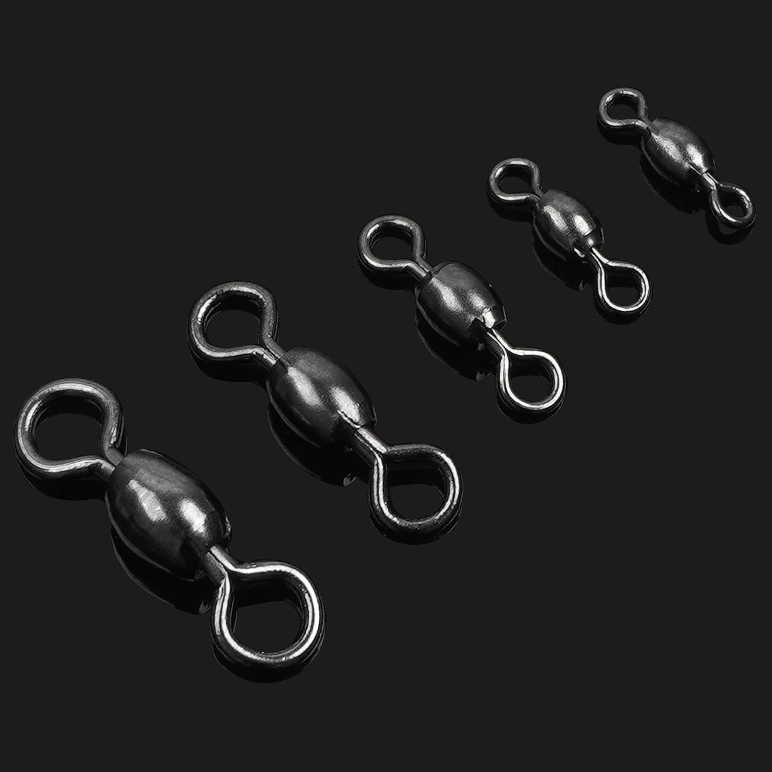 300pcs Black Stainless Steel Barrel Swivels Fishing Tackle Kit - Ball Bearing Fishing Swivel with Solid Ring, Saltwater & Freshwater Fishing Line Hook Connector - Perfect for Bass, Trout, and Deep Sea Fishing Gear Accessories