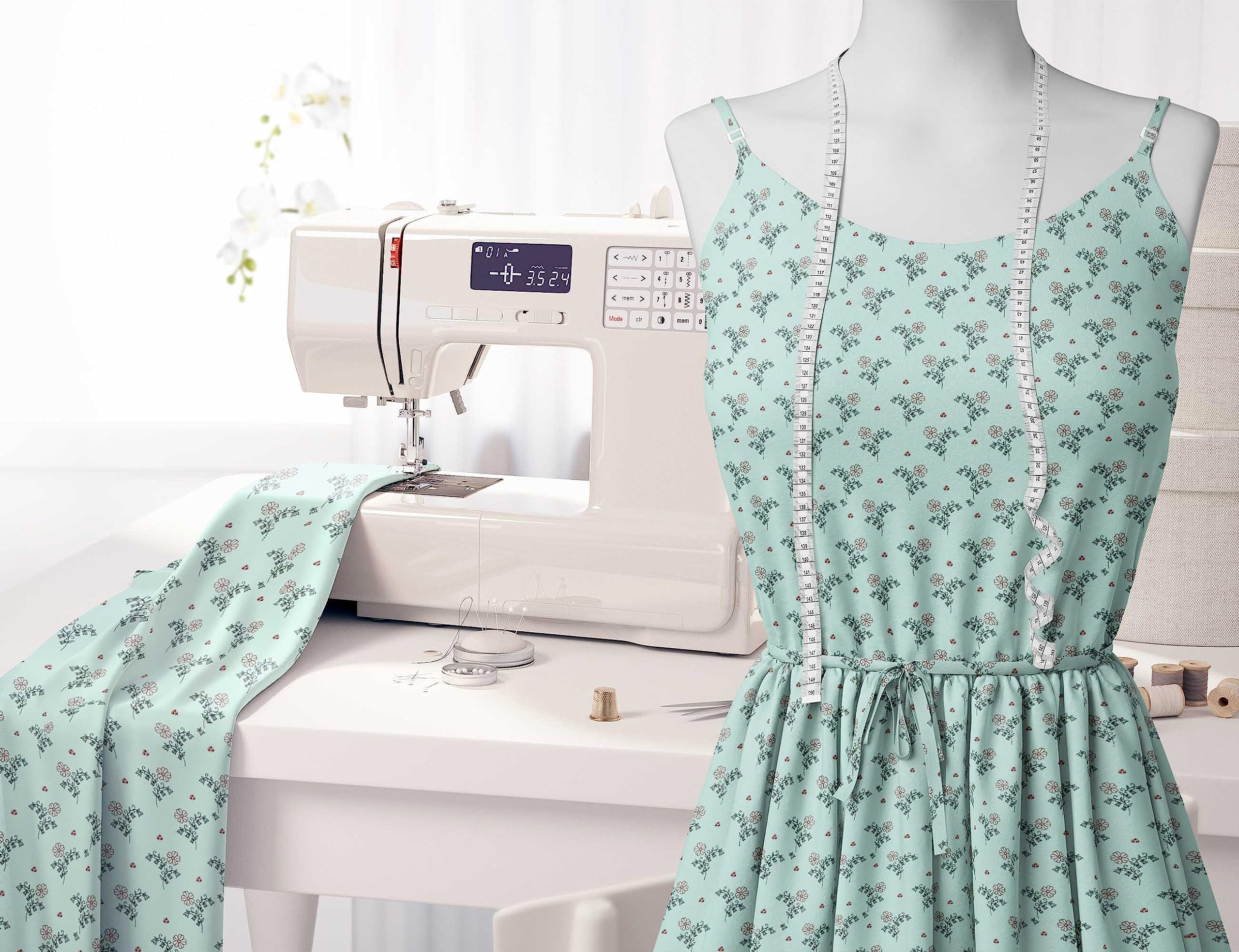 Soimoi Moss Green Georgette Fabric by The Yard - 42 Inch Wide - Artistic Leaf & Floral Printed Fabric for Dresses, Curtains & DIY Fashion Projects - Elegant & Trendy Home Decor & Sewing Material