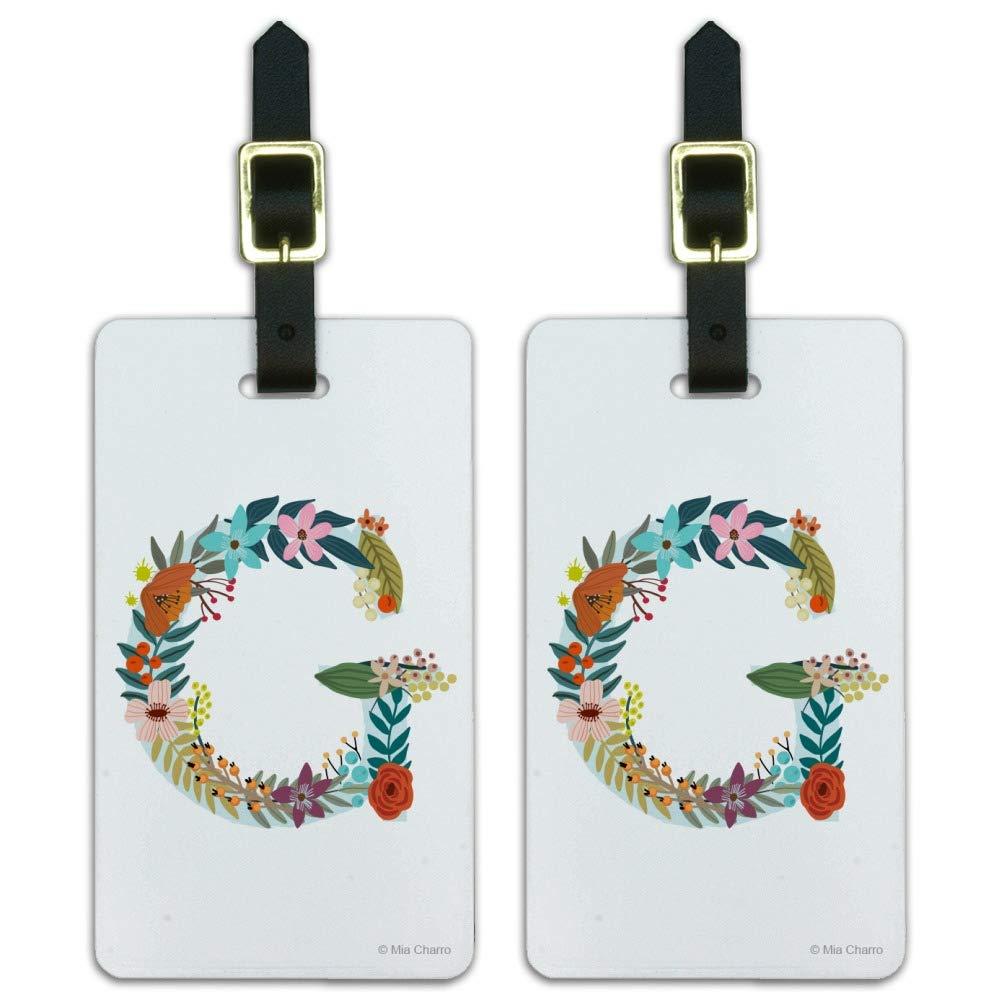 Personalized Letter G Floral Monogram Luggage Tags - Set of 2 Waterproof Travel ID Cards for Suitcases, Carry-Ons & Backpacks - Perfect for Air Travel, Vacation & Business Trips